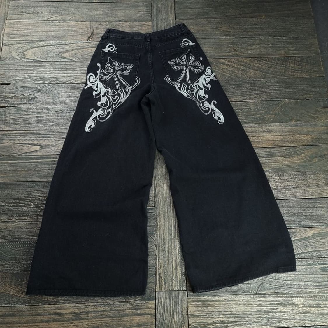 [일본빈티지] 크로스 십자가 그래픽 슈퍼 와이드 데님 팬츠 M18955 상품이미지1