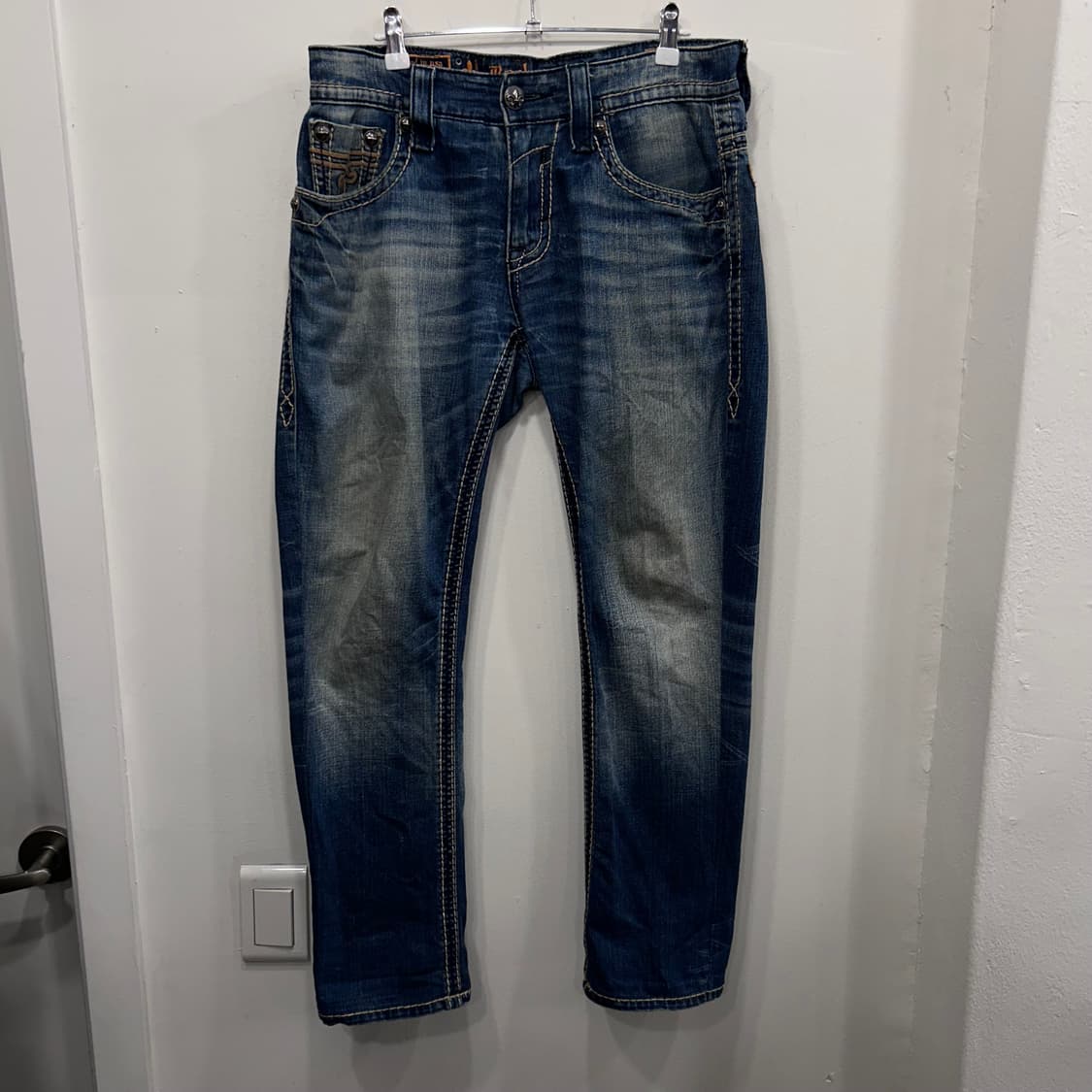 락 리바이벌 슬림핏 워싱 스티치 데님팬츠 상품이미지2