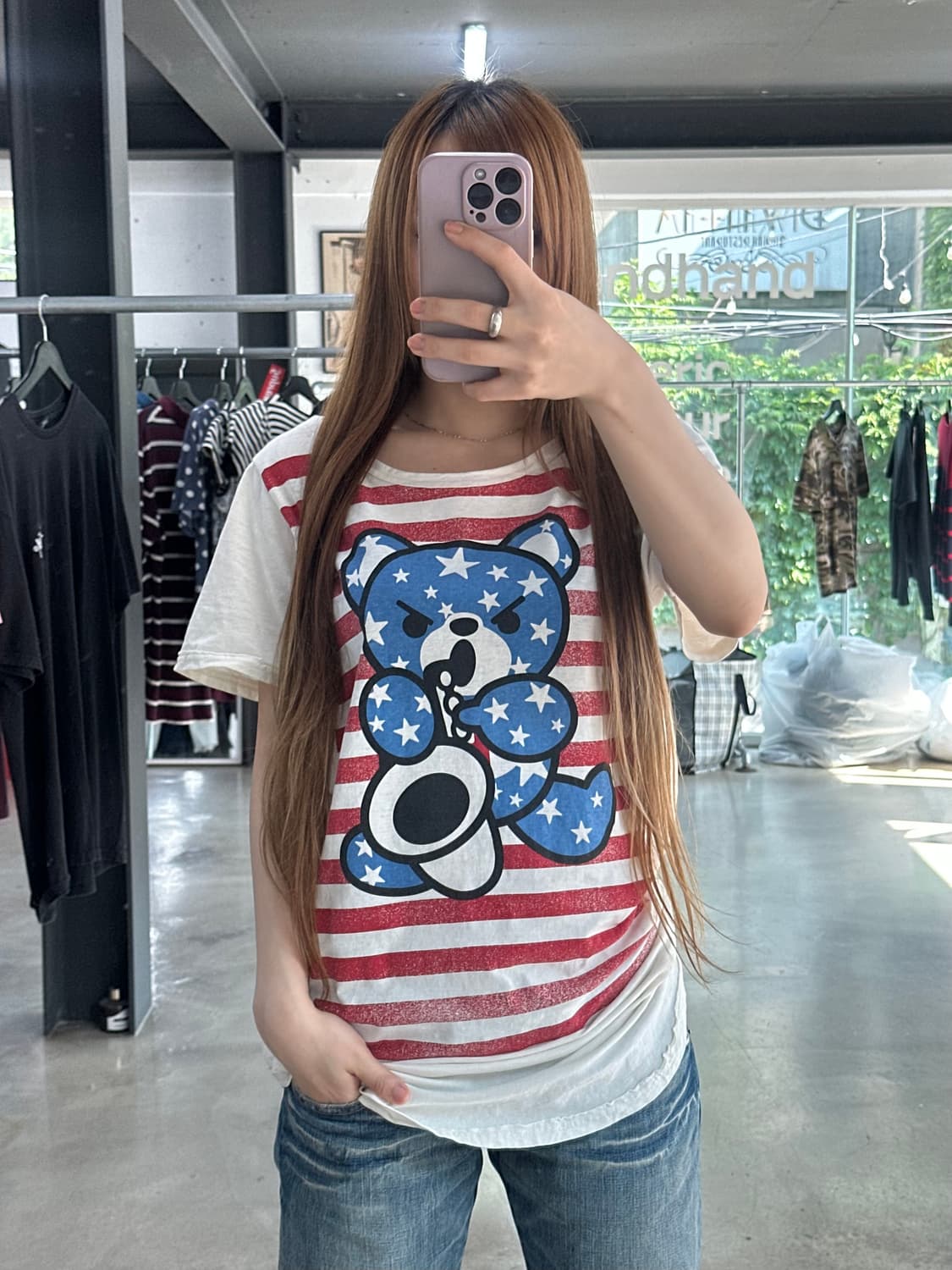 히스테릭글래머 아카이브 퍽베어 스타 성조기 반팔티 원피스 상품이미지1