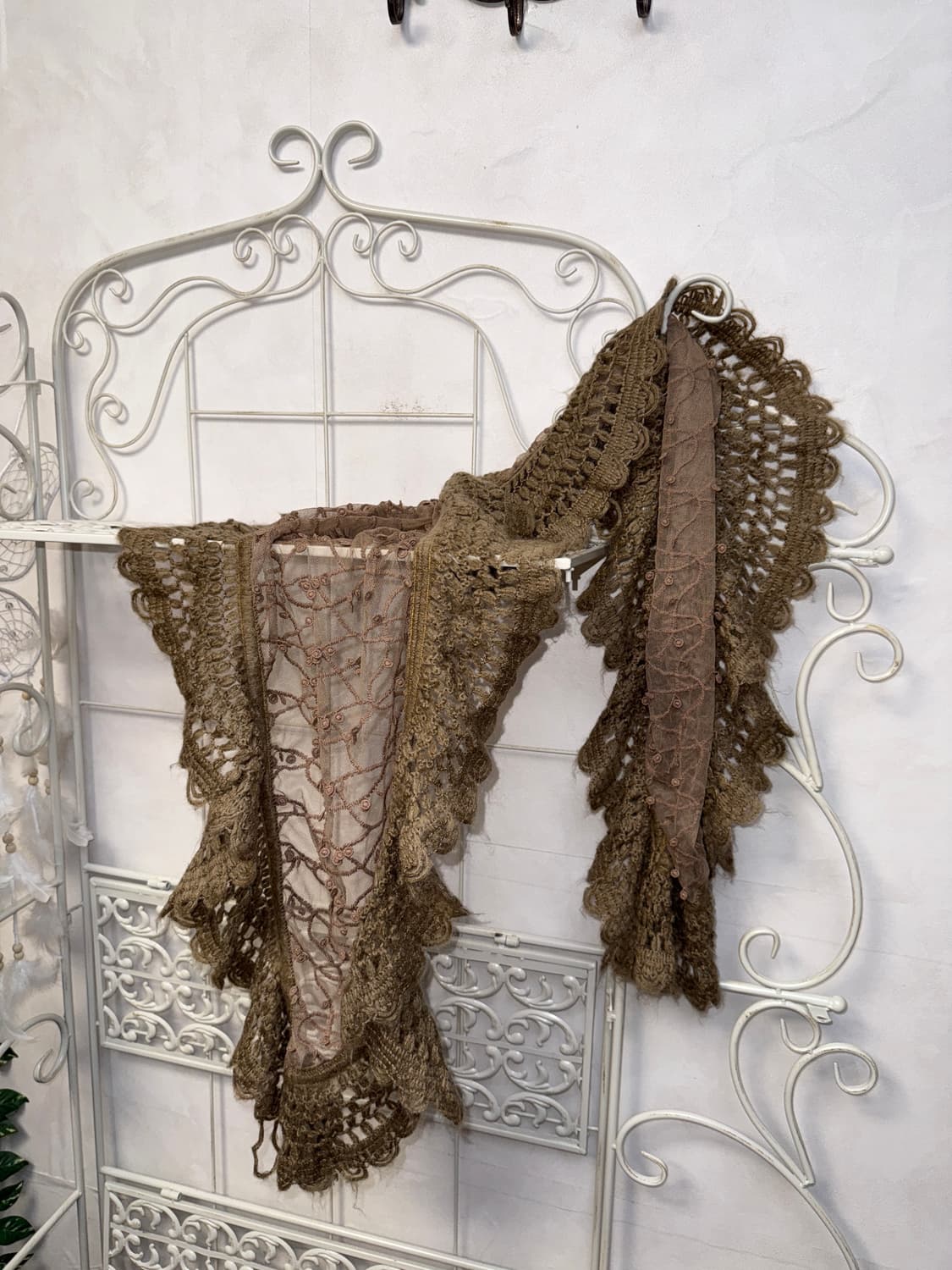 Khaki brown fairy lace crochet muffler 상품이미지2