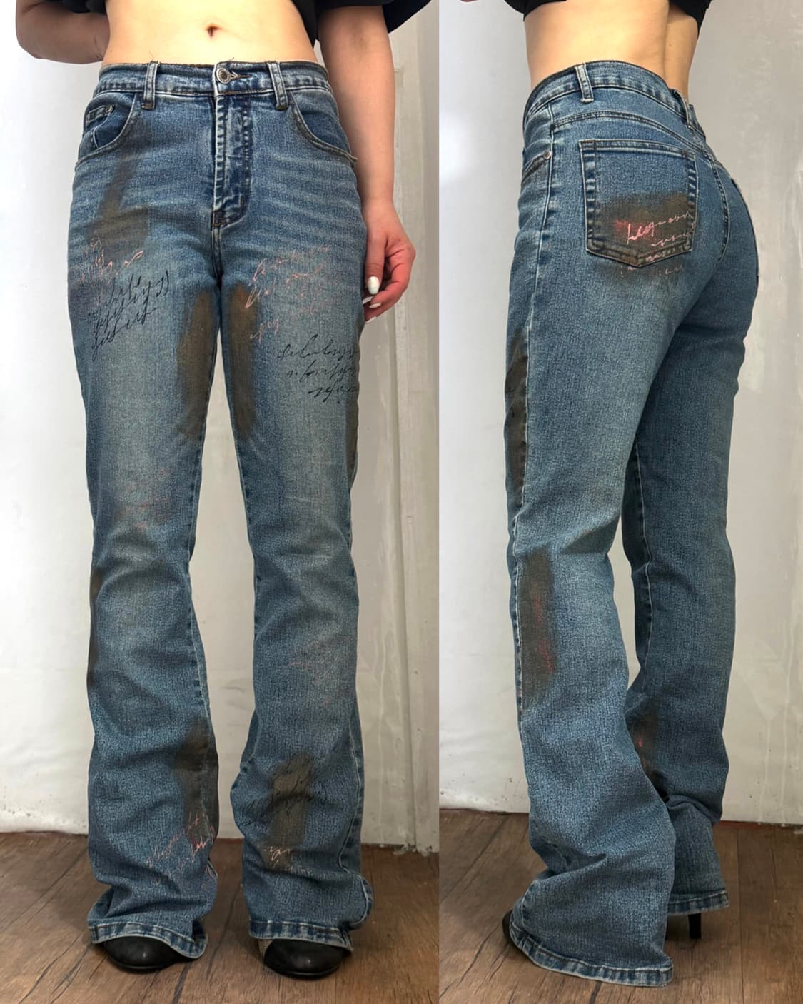 glitter lettering bootcut denim pants 상품이미지2