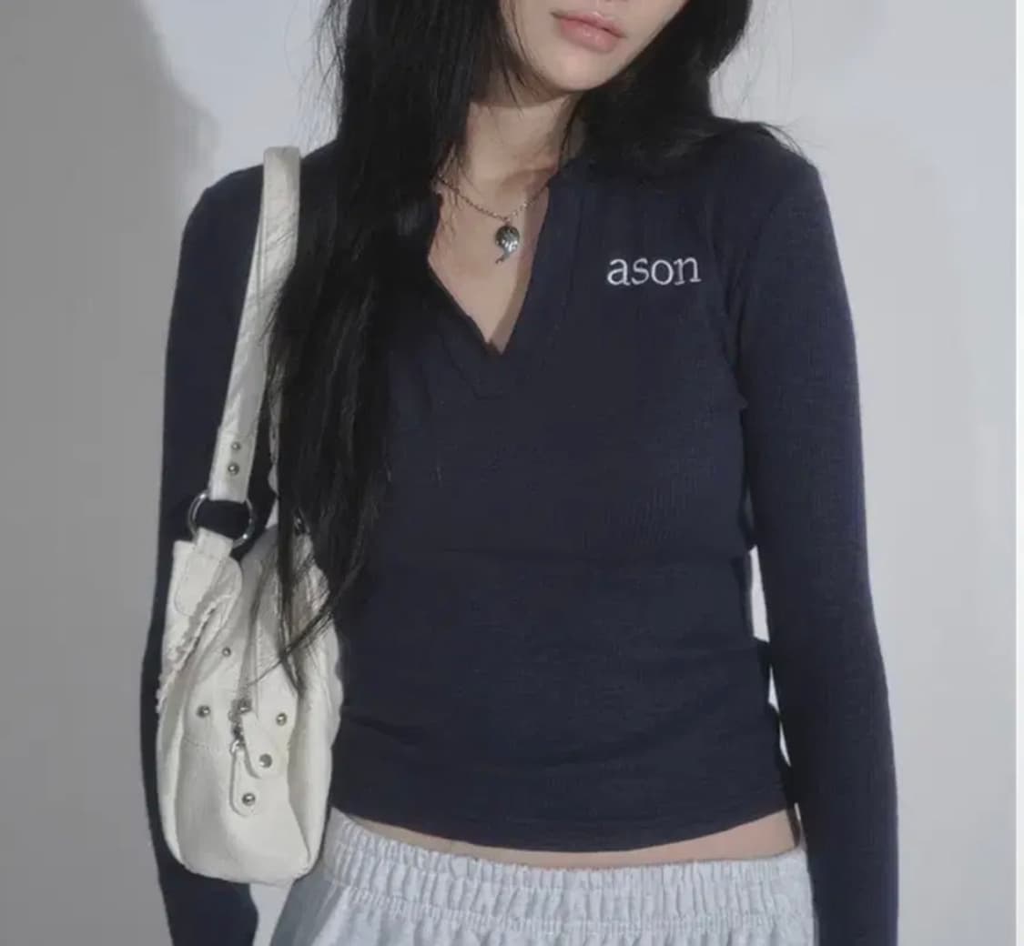 애즈온 아이비 카라 롱 슬리브 네이비 상품이미지1