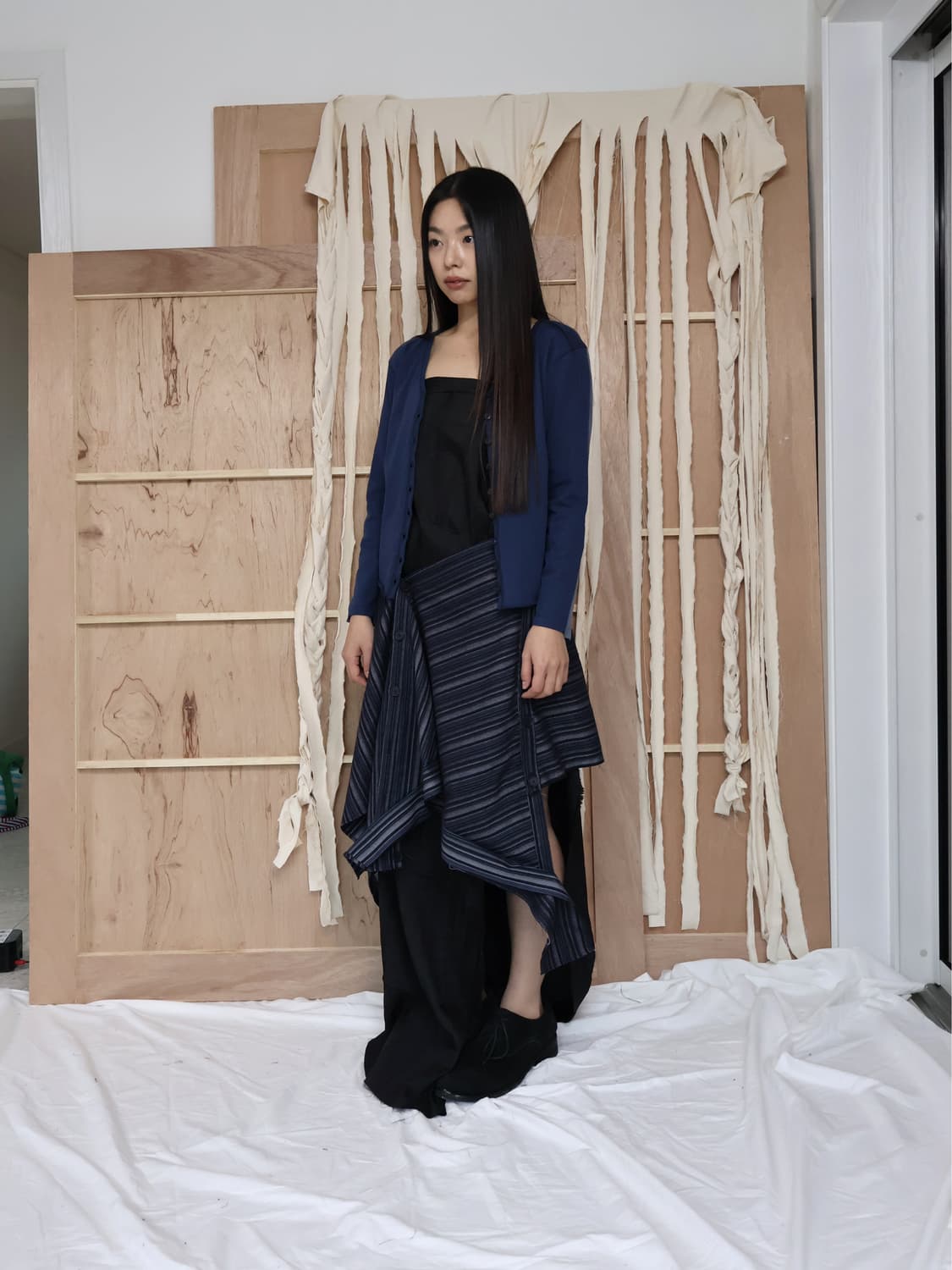 [0tape] stripe button wrap skirt 상품이미지1