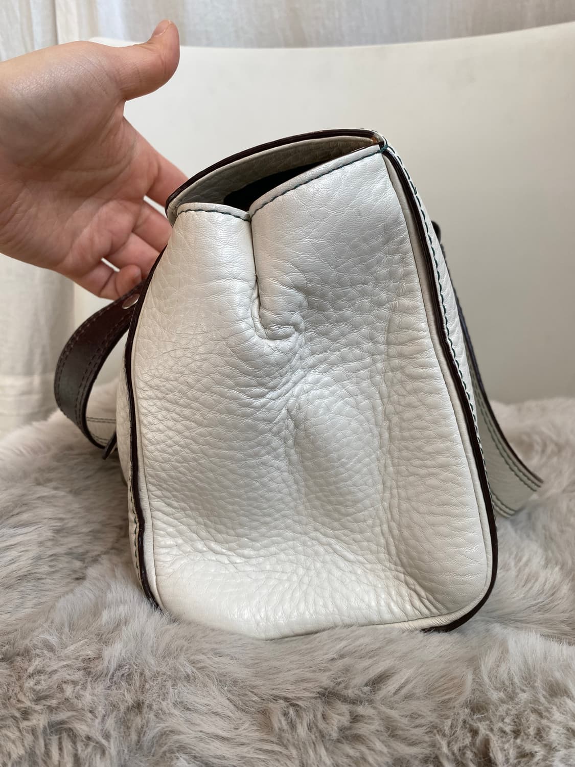 코치 화이트 그린스티치 토트백 상품이미지7