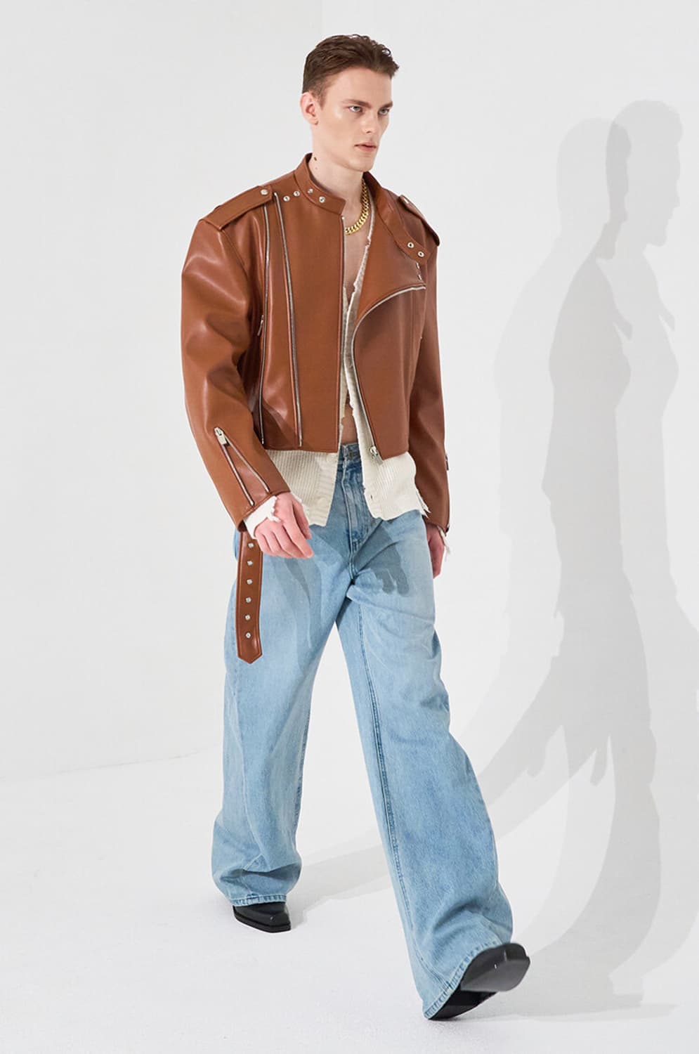 시스템옴므 System Brown Cropped 레더 자켓 상품이미지1