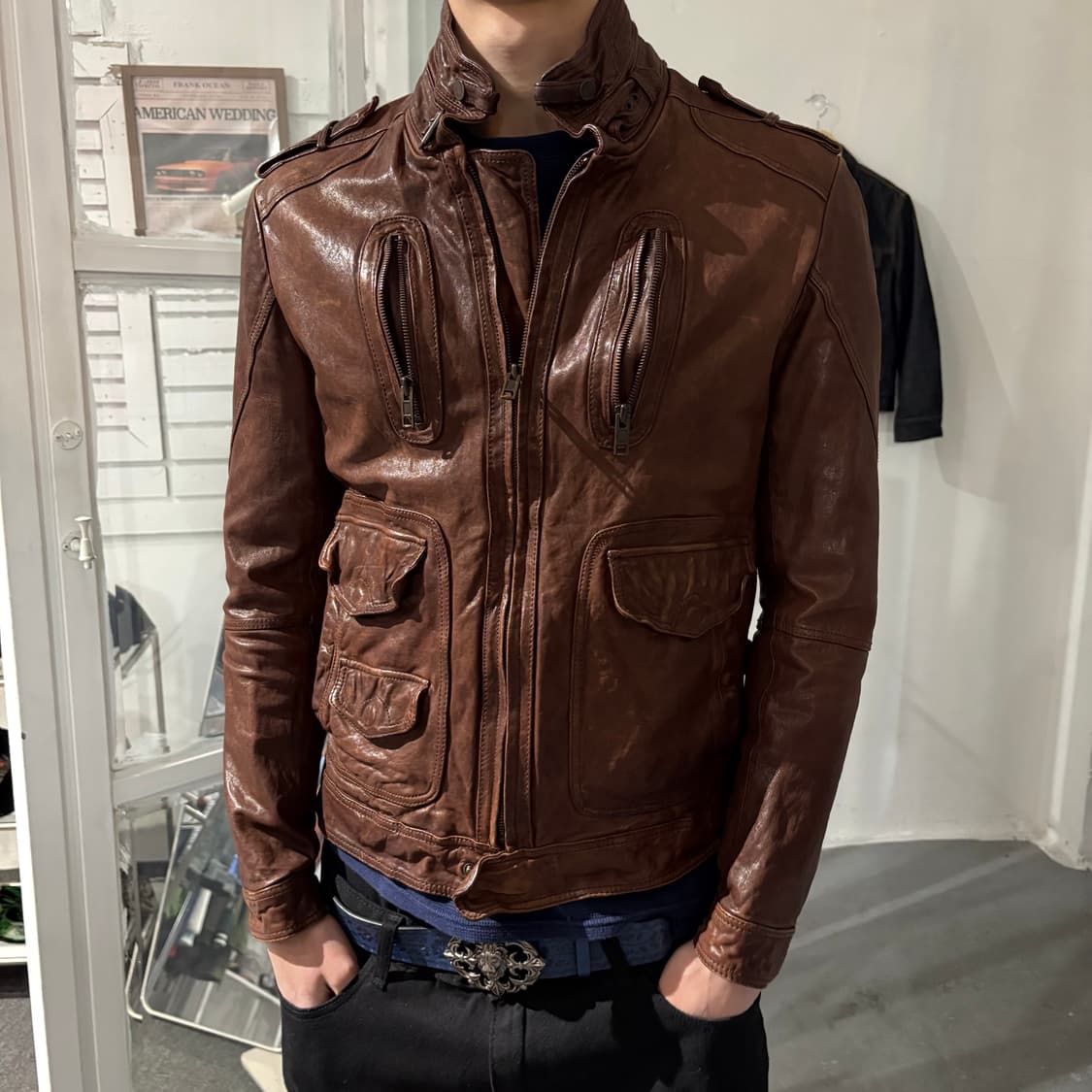 빈티지 양가죽 포켓 레더자켓 상품이미지1