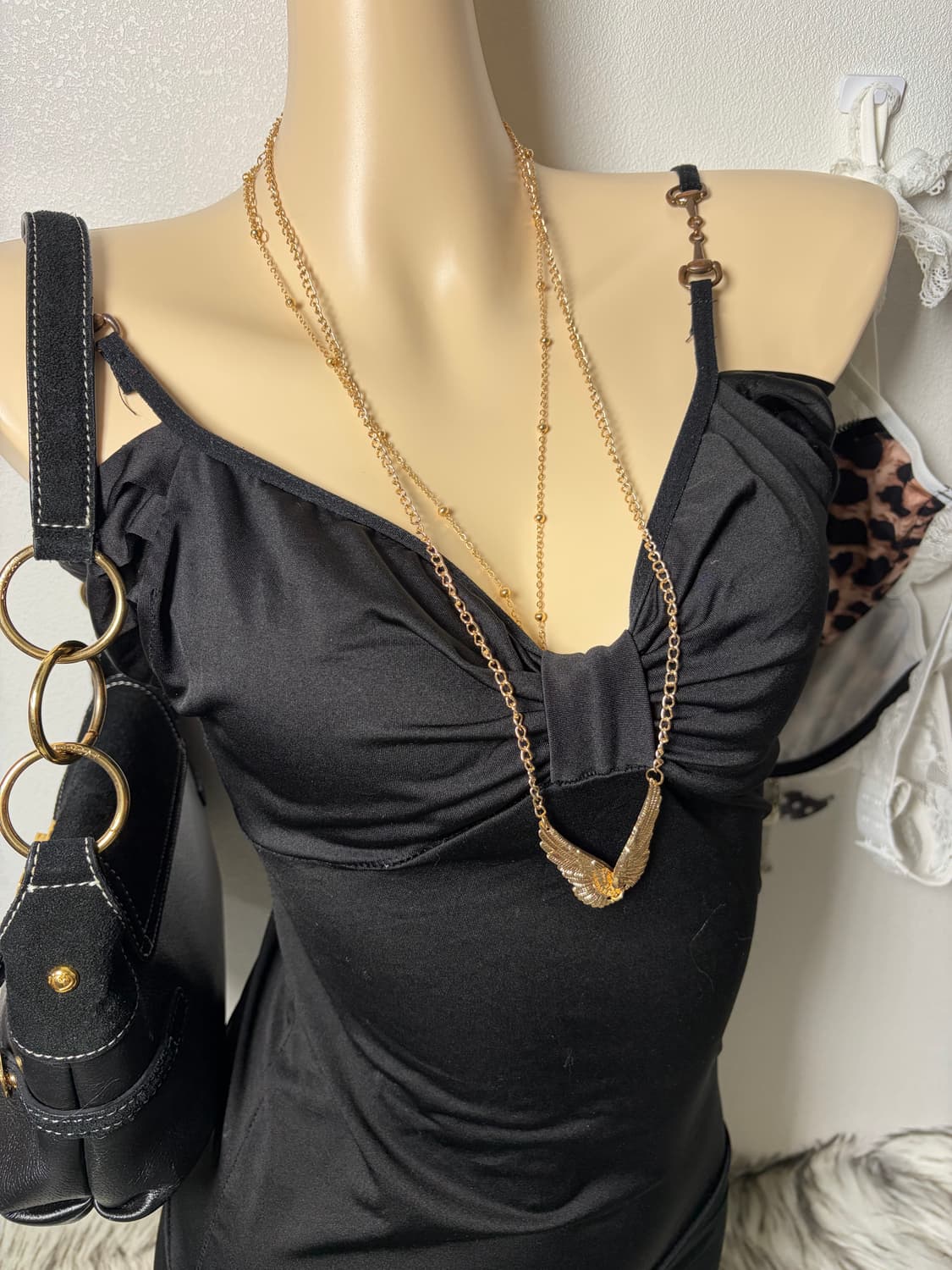 갸루 체인 리본 원피스 상품이미지2