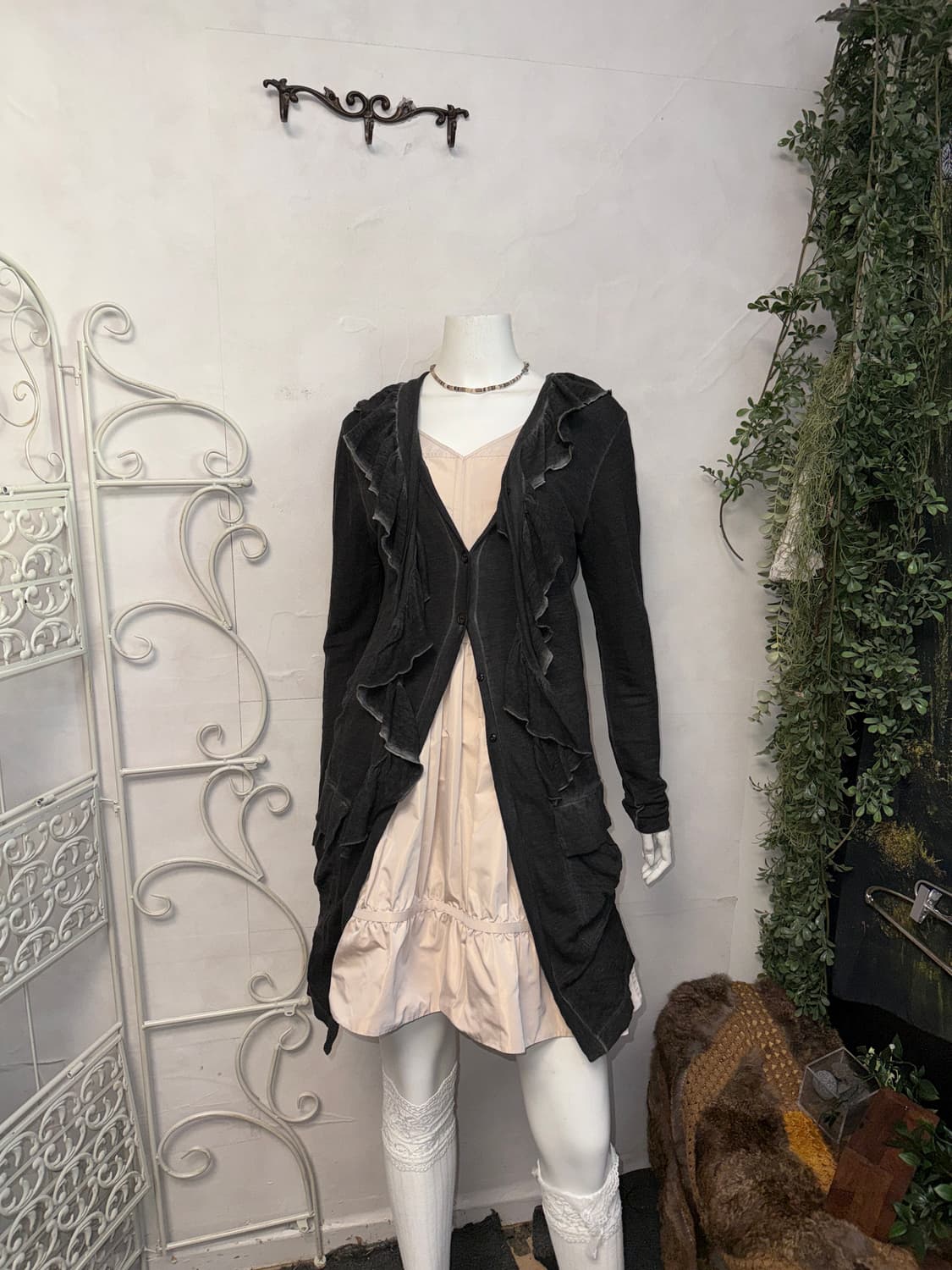 Cop Copine charcoal ruffle draped 가디건 상품이미지2