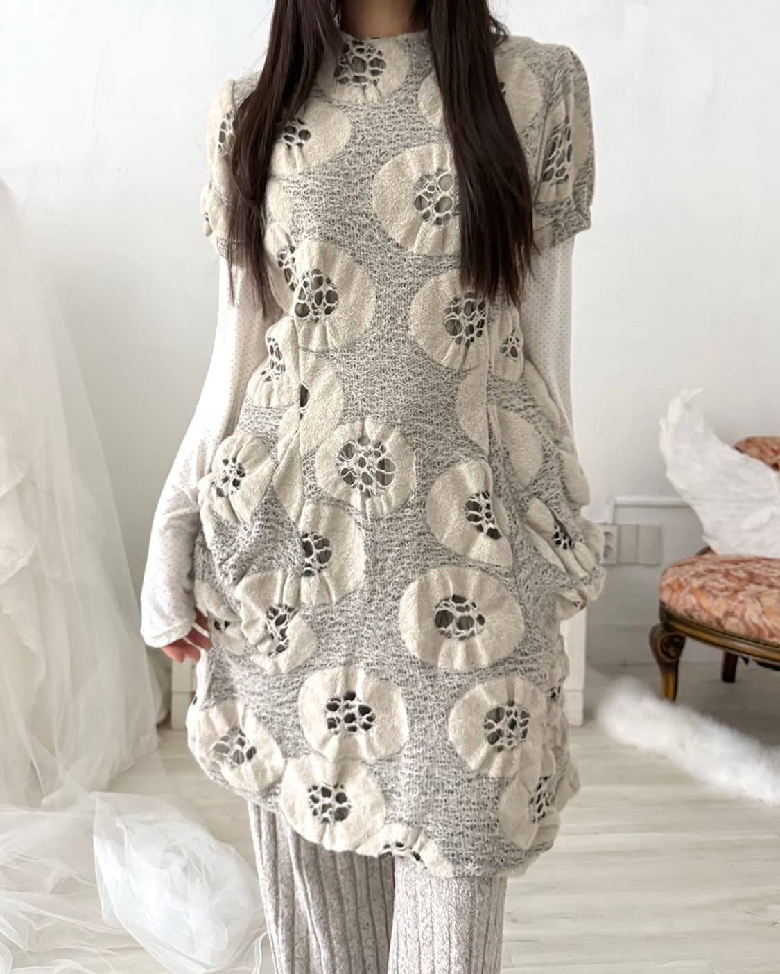 mute oatmeal unique pattern dress + dot  상품이미지7