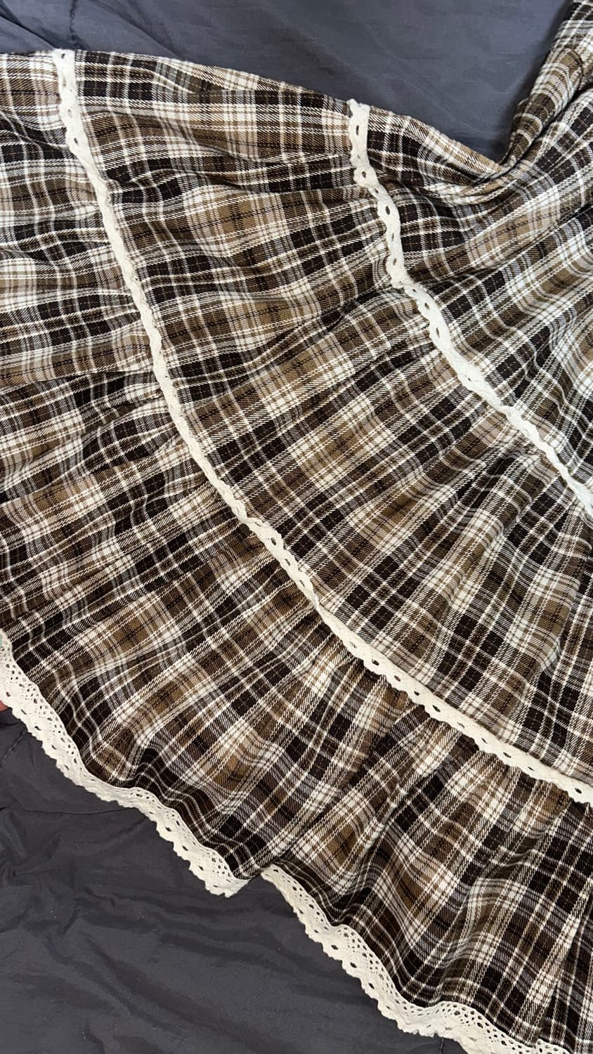 리즈리사깔 라떼갸루 체크 레이스 원피스 상품이미지3