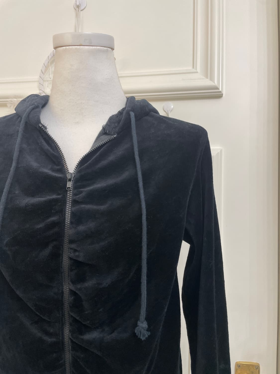 black velvet shirring hoodie lace zip-up 상품이미지6