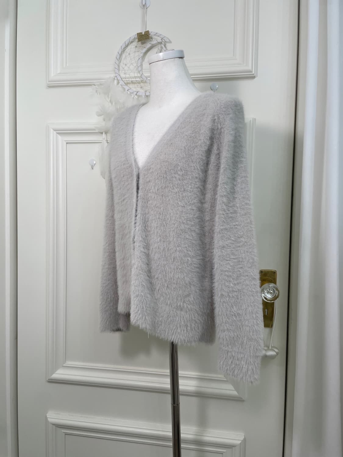 sheer gray shaggy pearl button cardigan 상품이미지2