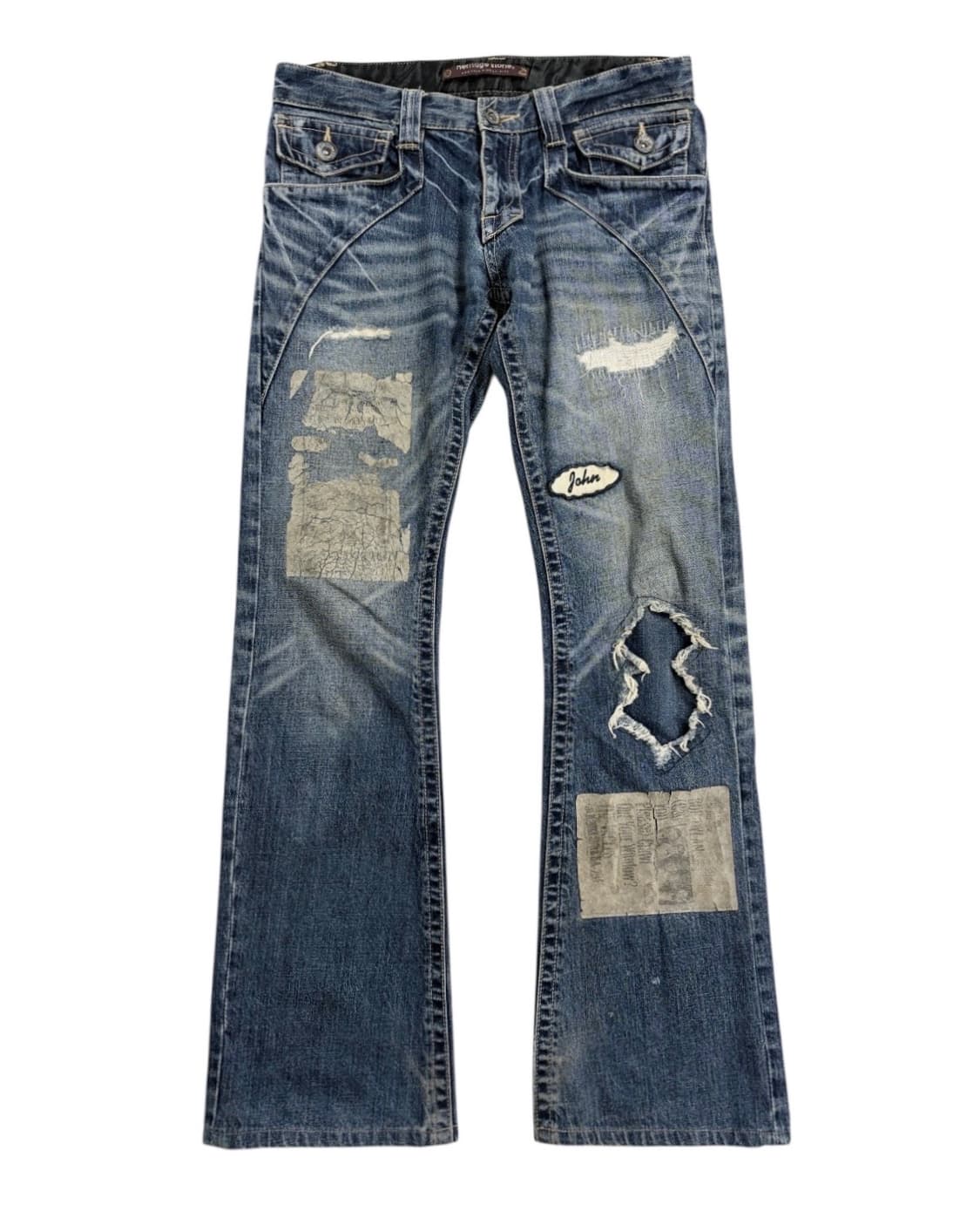 빈티지 디스트레스드 패치 플레어 데님 팬츠 상품이미지3