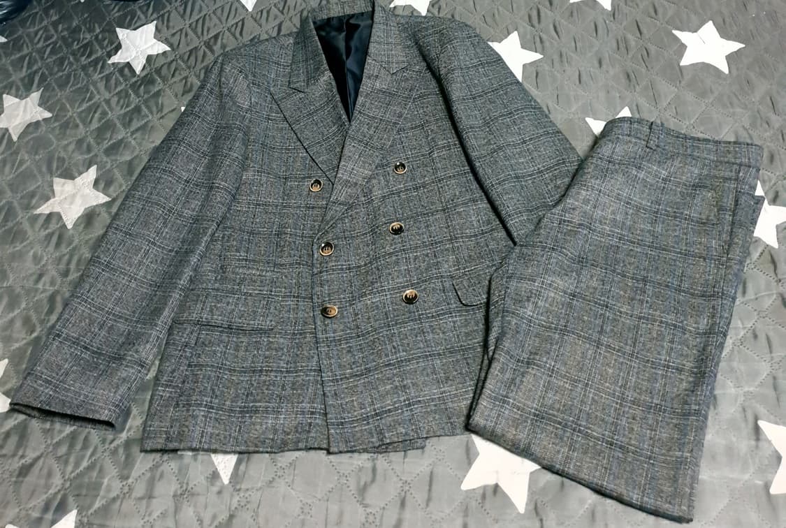 (디자이너 초판)마랑고니 클래식체크 더블버튼 피크트라펠 수트셋업  그레이 상품이미지1