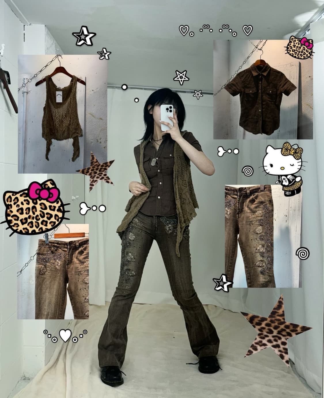 스윙잉서울 쿨키즈 브라운 오리엔탈 긱시크 코디 세트 빈티지 부츠컷 그런지 상품이미지1