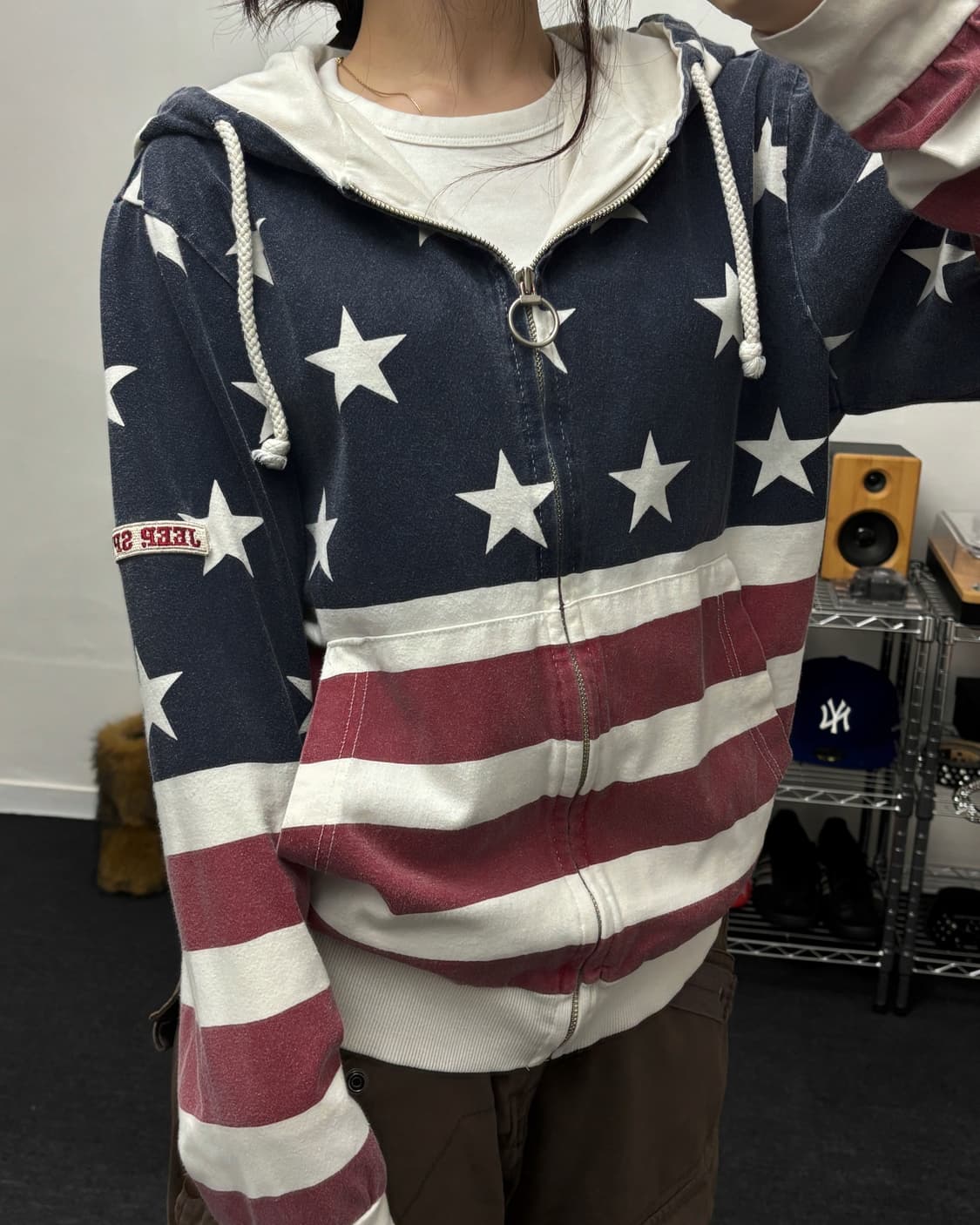 지프 00s USA 성조기 빈티지 워싱 후드집업 상품이미지3