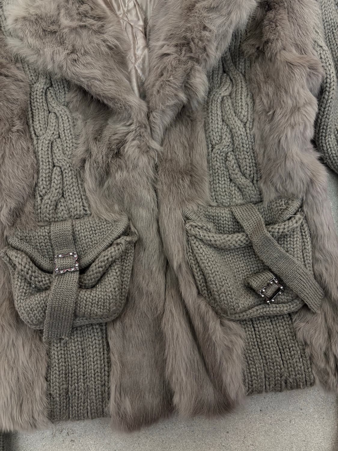 베이지 퍼 니트 디테일 자켓 상품이미지3