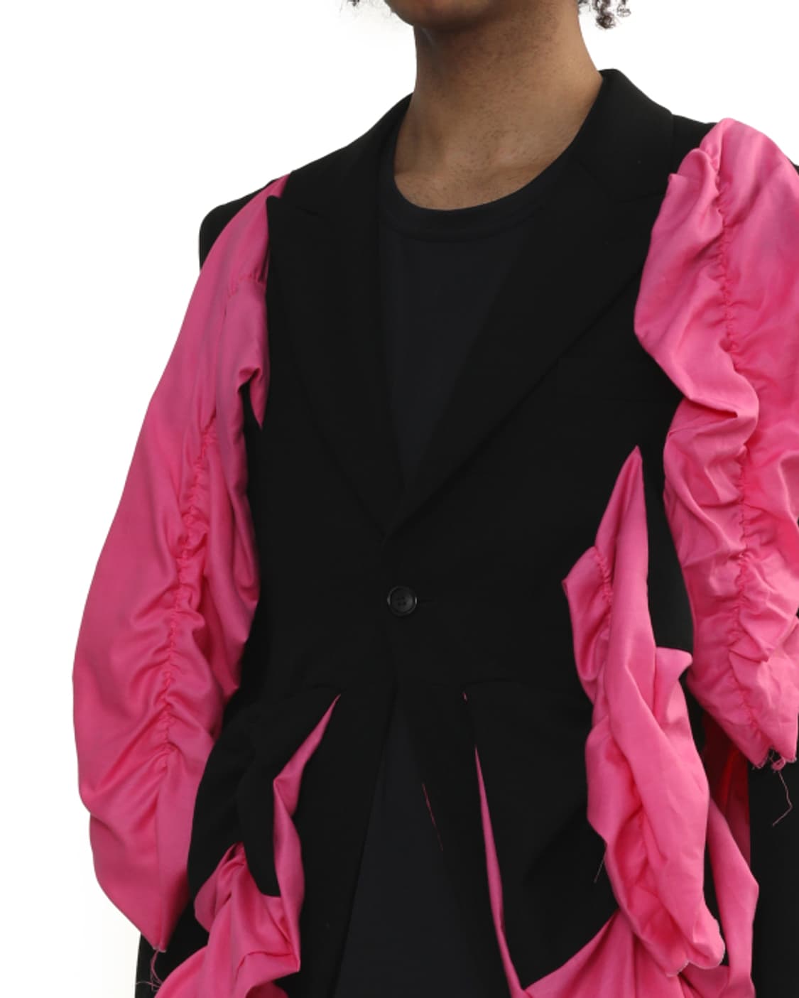 새상품 꼼데가르송 옴므플러스 핑크러플 블랙 롱 코트 S 상품이미지5