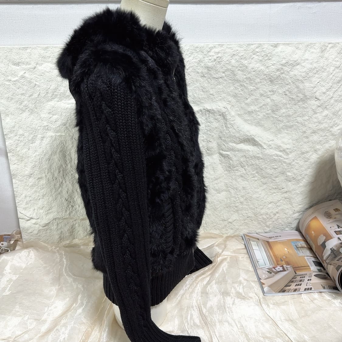 빈티지 블랙 토끼털 꽈배기 니트자켓 후드집업 상품이미지2