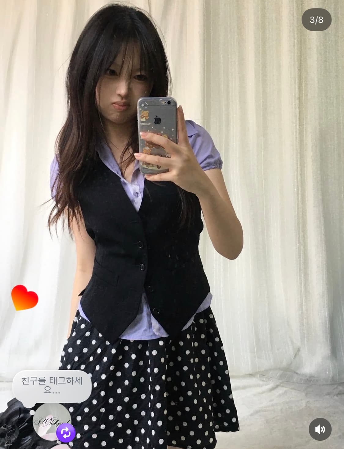 빈티지 퍼플 도트 프레피 코디세트 상품이미지3