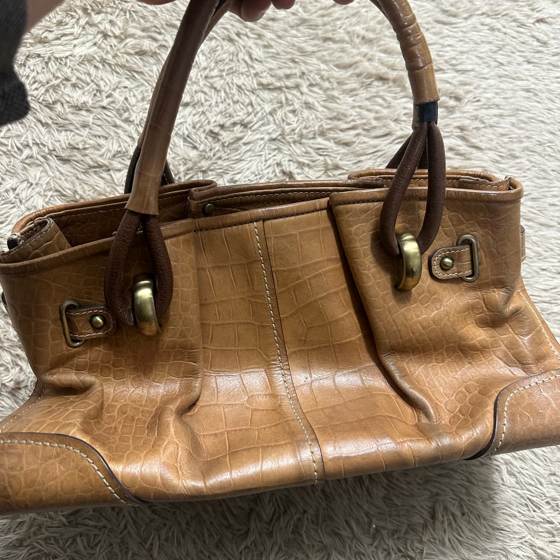 발렌시아가 셔링 카멜 악어패턴 소가죽 토트백 상품이미지2