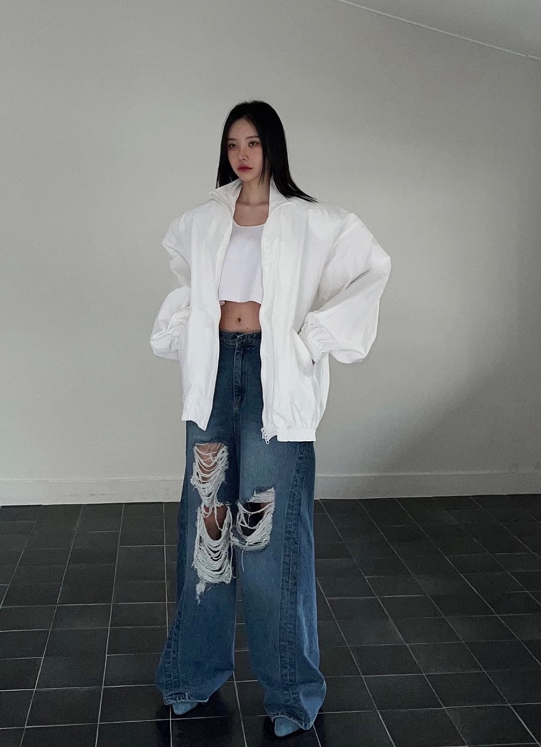 새상품) 랑거 오일러 패드 점퍼 자켓 바람막이 화이트 상품이미지3