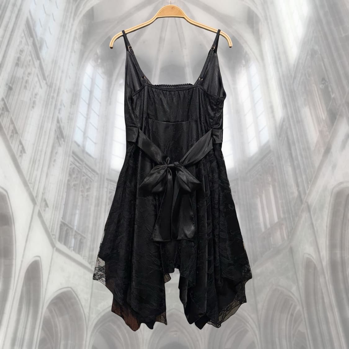 블랙 레이스 리본 슬립 미니 원피스 갸루 고딕 상품이미지7