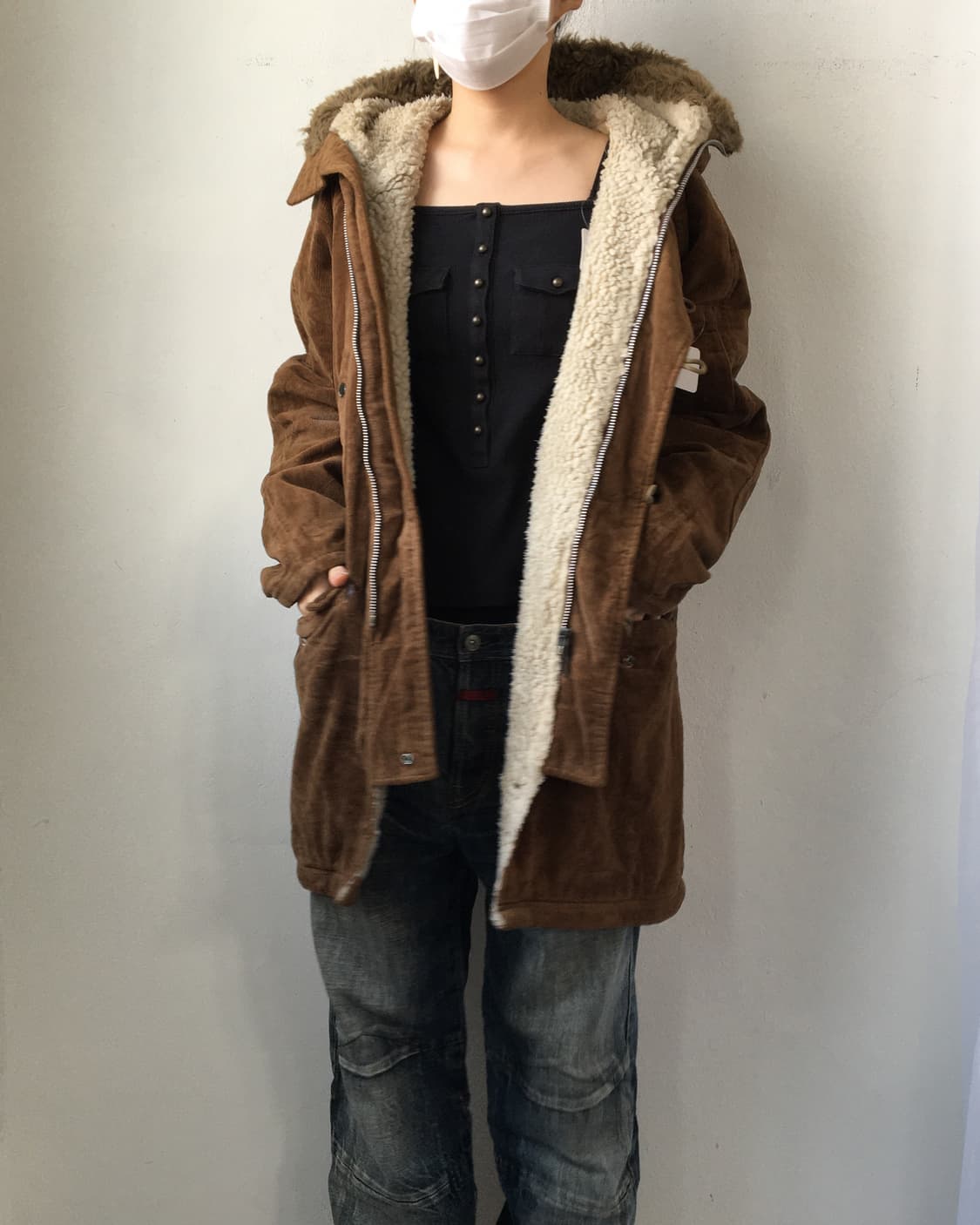 Fake fur hood corduroy jacket 상품이미지10