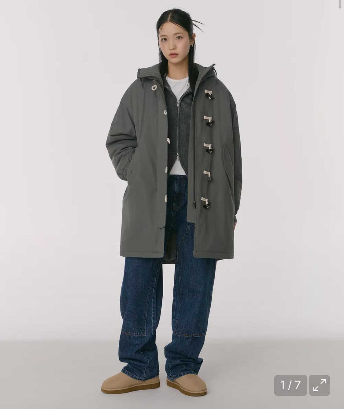 무신사 우먼즈 후디드 더플 패딩 파카 (카키 그레이) 상품이미지1