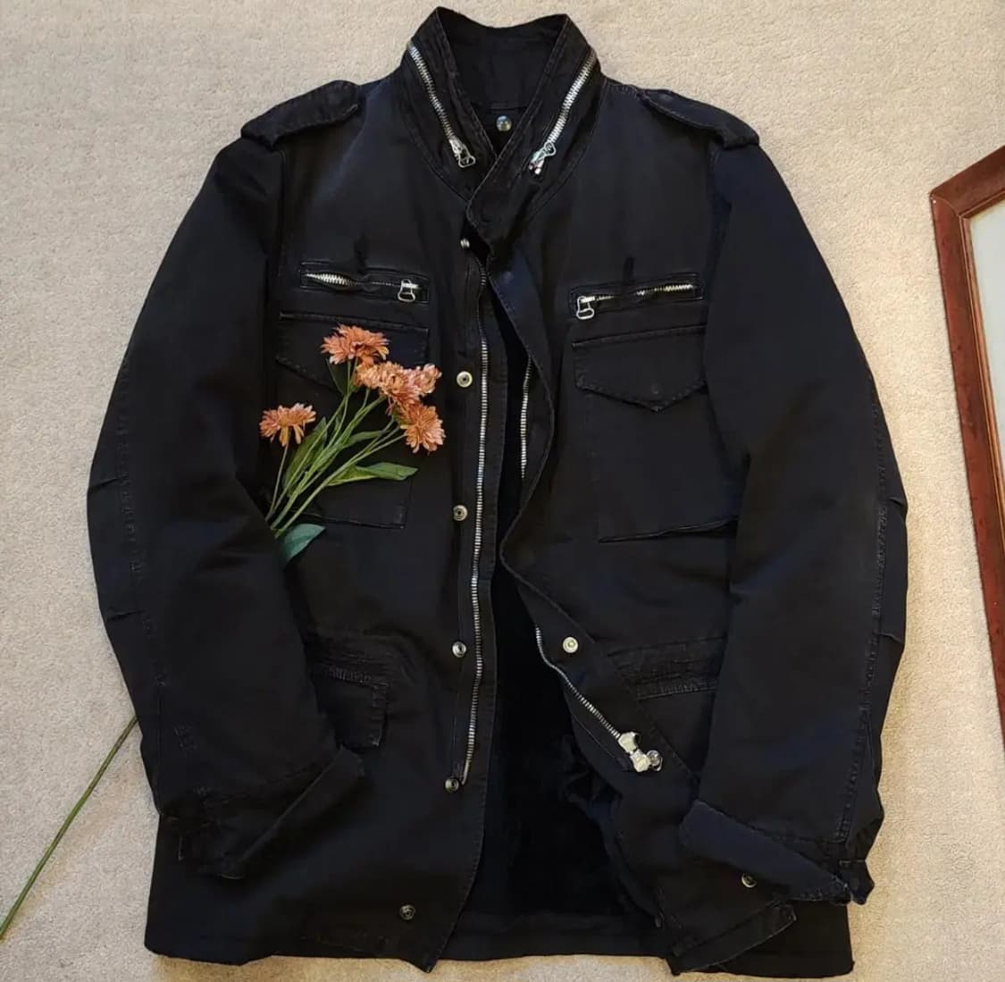 발망 무스탕 밀리터리 필드자켓 블랙 발망 데카르넹 52 상품이미지1