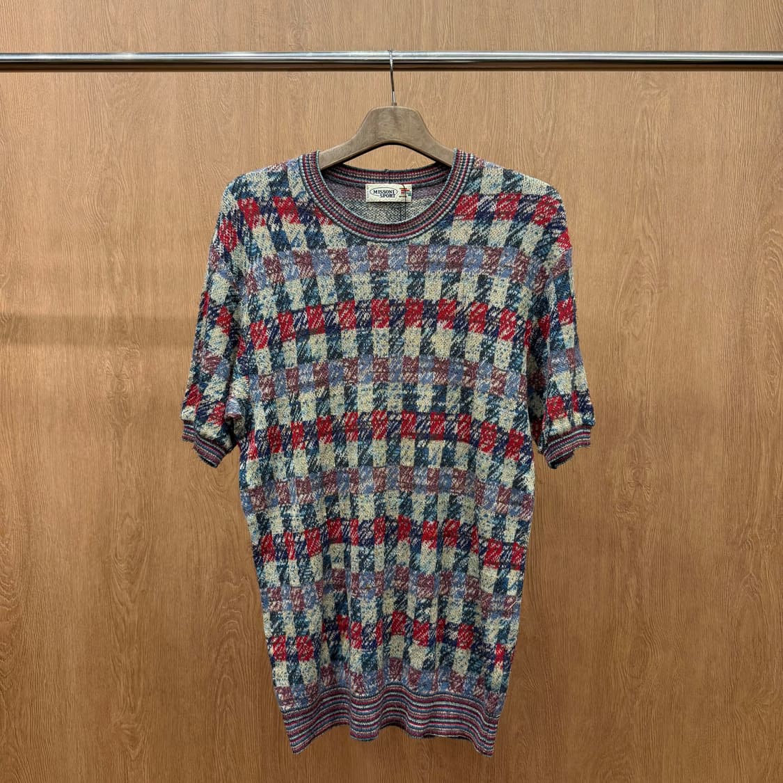 미쏘니 스포츠 니트 반팔 티셔츠 체크 패턴 디테일 멀티컬러 상품이미지2