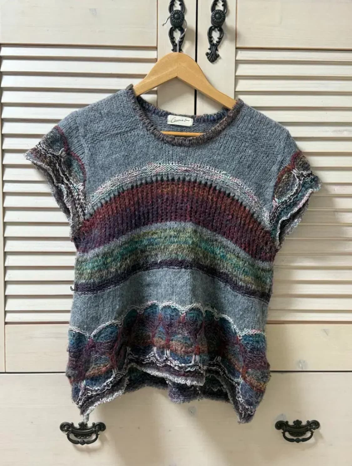 일본빈티지 모리걸 그런지 반팔 민소매 니트 페어리 에스닉 히피 레이어드 상품이미지2