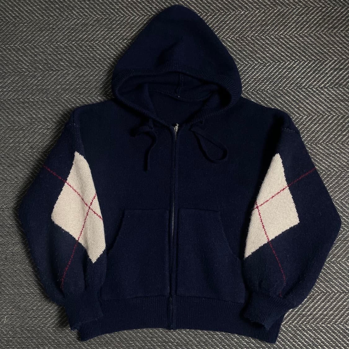 빈티지 오버핏 아가일 니트 후드집업y 4829 상품이미지2