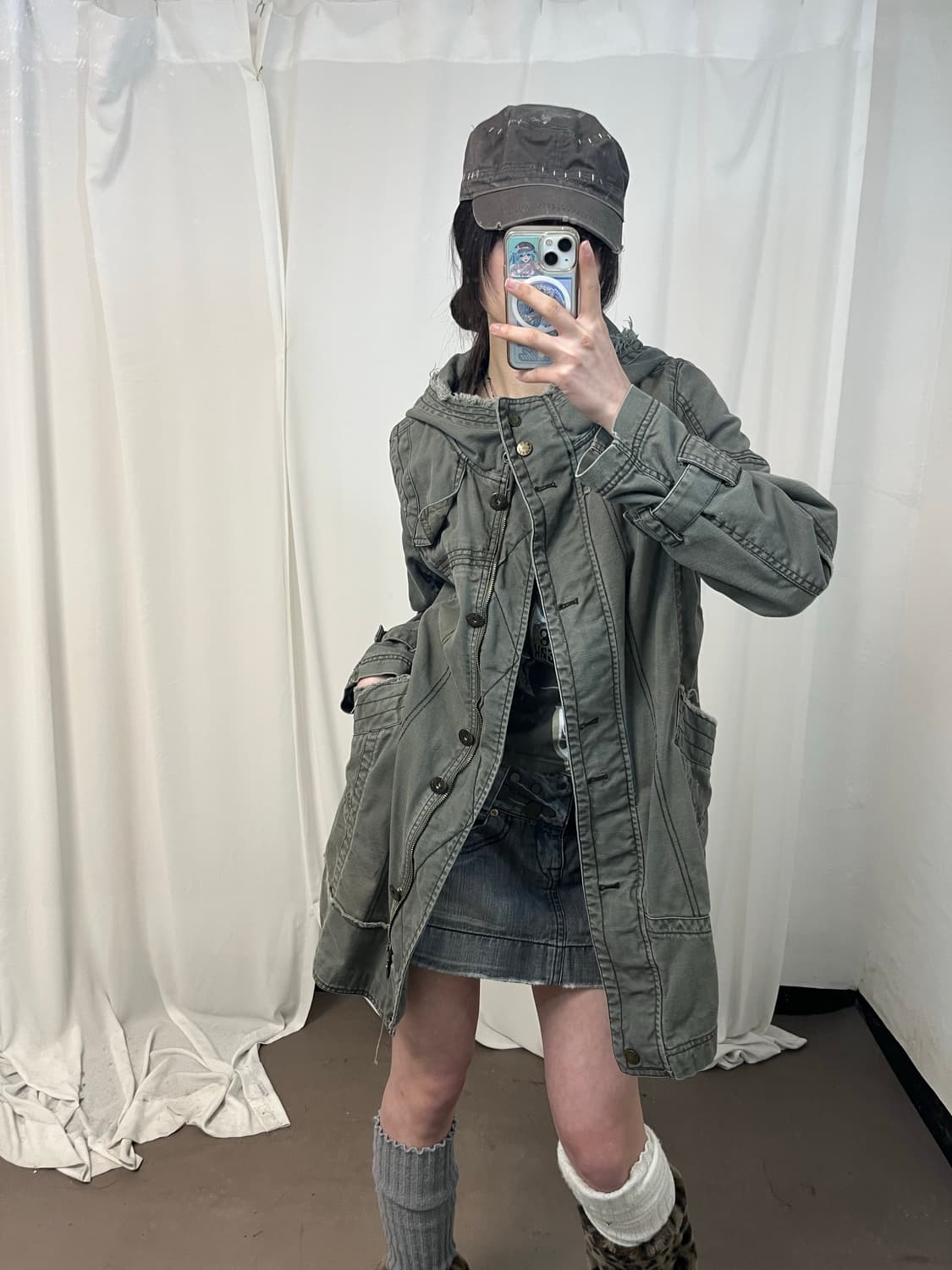 Smex 00‘s 카키 그런지 후드 야상 상품이미지1