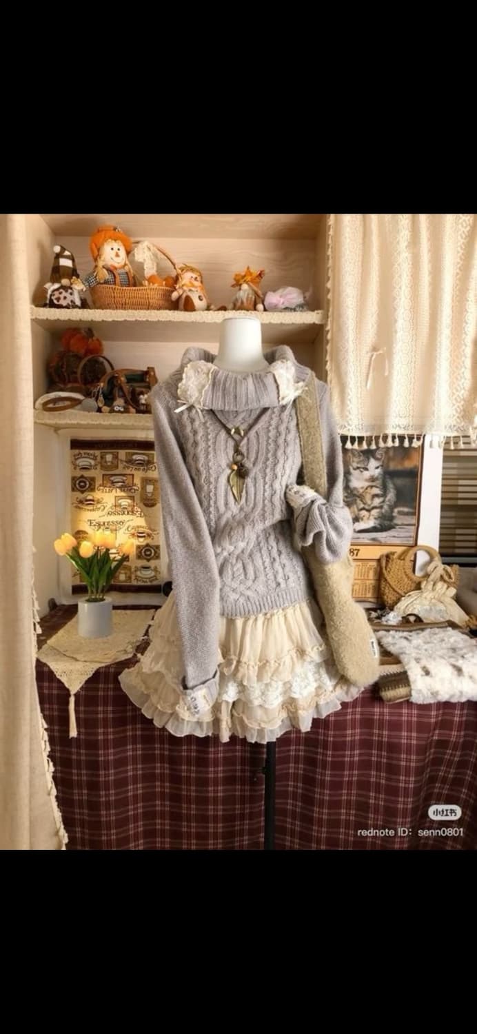 후기O 겨울 모리걸 코디셋 랜박 랜덤박스 리즈리사 엑시즈팜 니트 스커트 상품이미지6