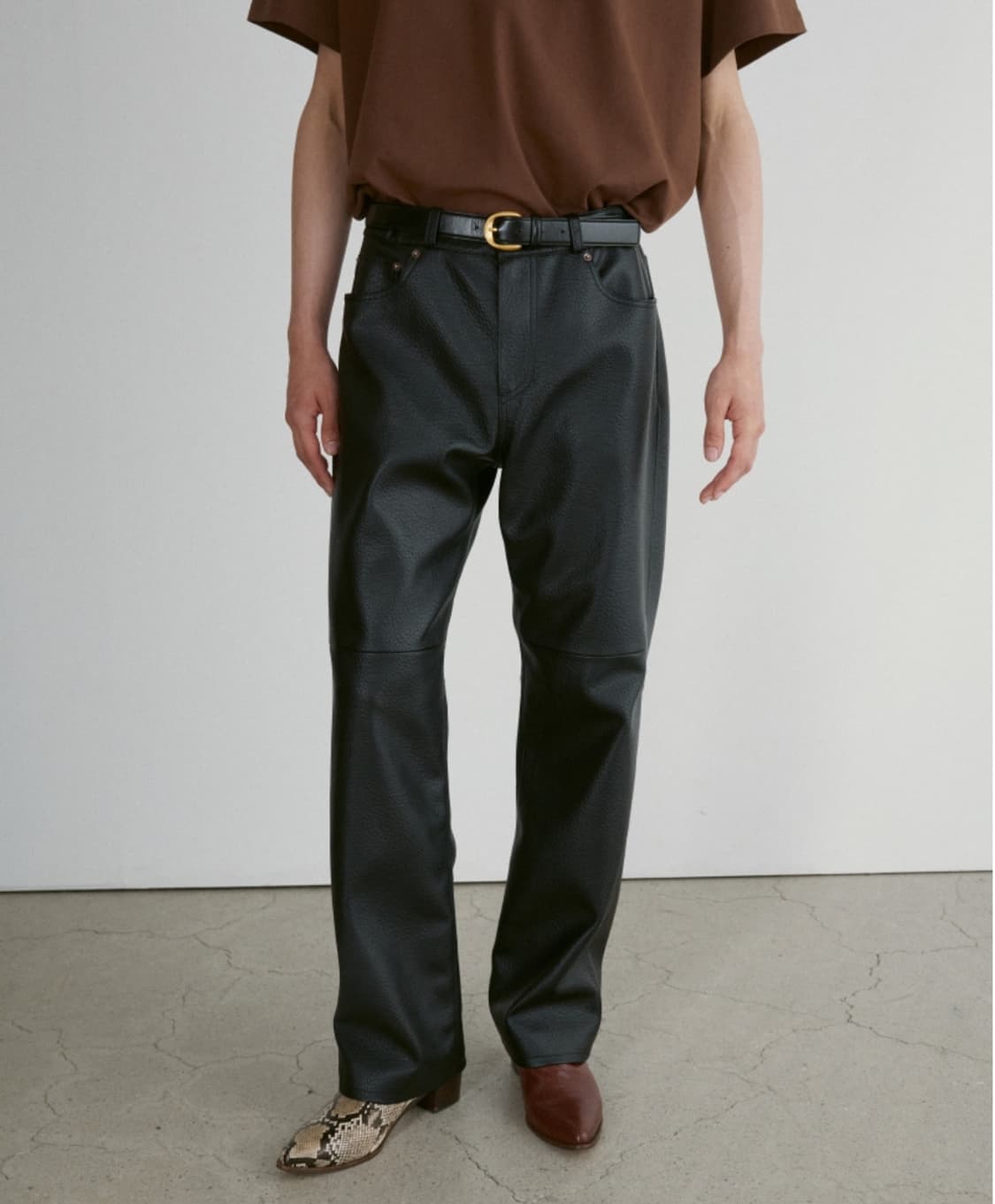 [새상품] 렉토 24FW 그레타 폭스 레더 팬츠 블랙 상품이미지1