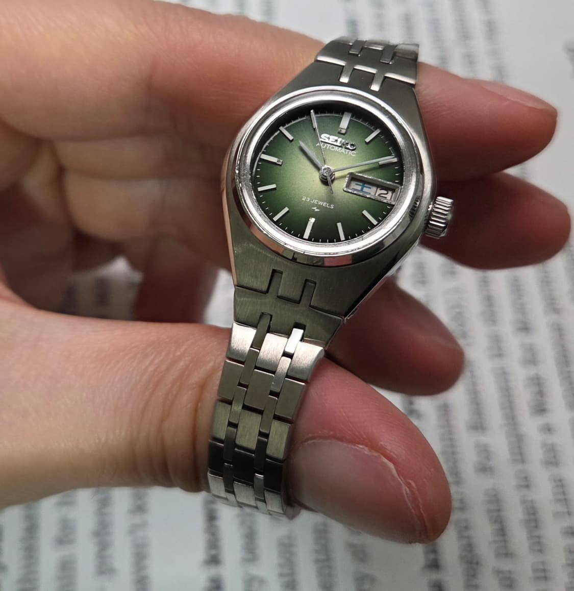 빈티지 세이코 옴브레 그린 다이얼 한자 데이데이트 오토매틱 여성용  상품이미지4
