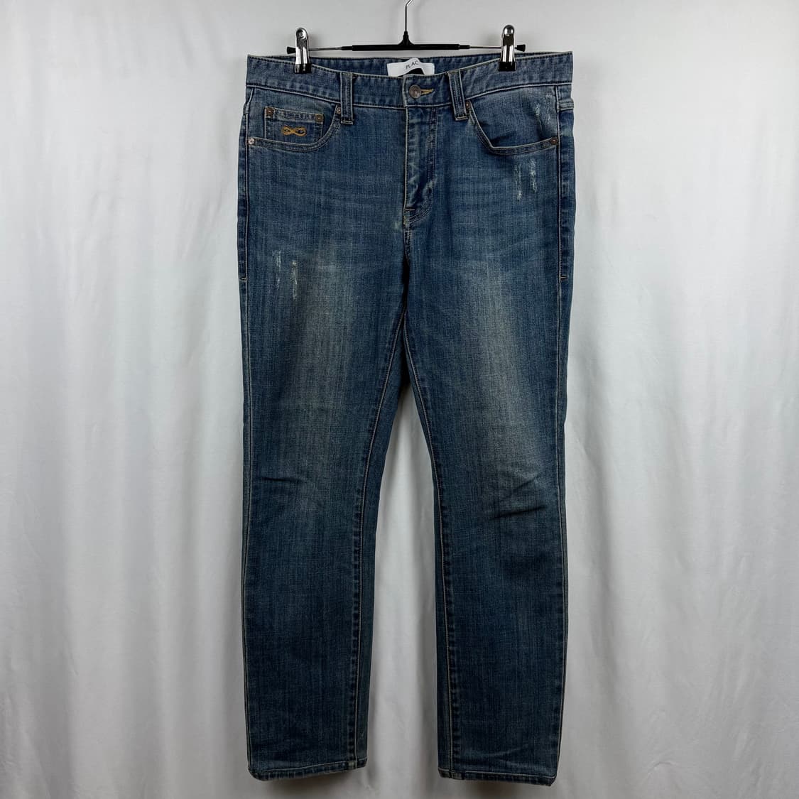 (32) 플랙 슬림핏 연청 데님 팬츠 상품이미지2