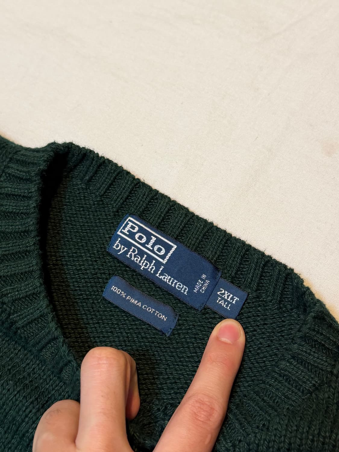 빅사이즈) 폴로 랄프로렌 코튼 라운드넥 니트 딥그린 상품이미지3