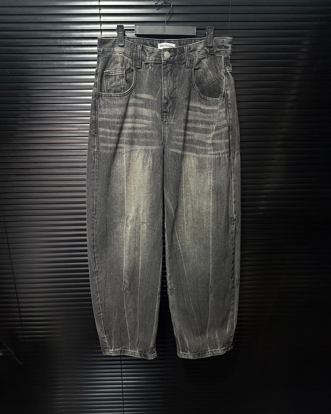 밀로 아카이브 커브드 워싱 데님 흑청 워시드 벌룬 팬츠 L 32 와이드 상품이미지1