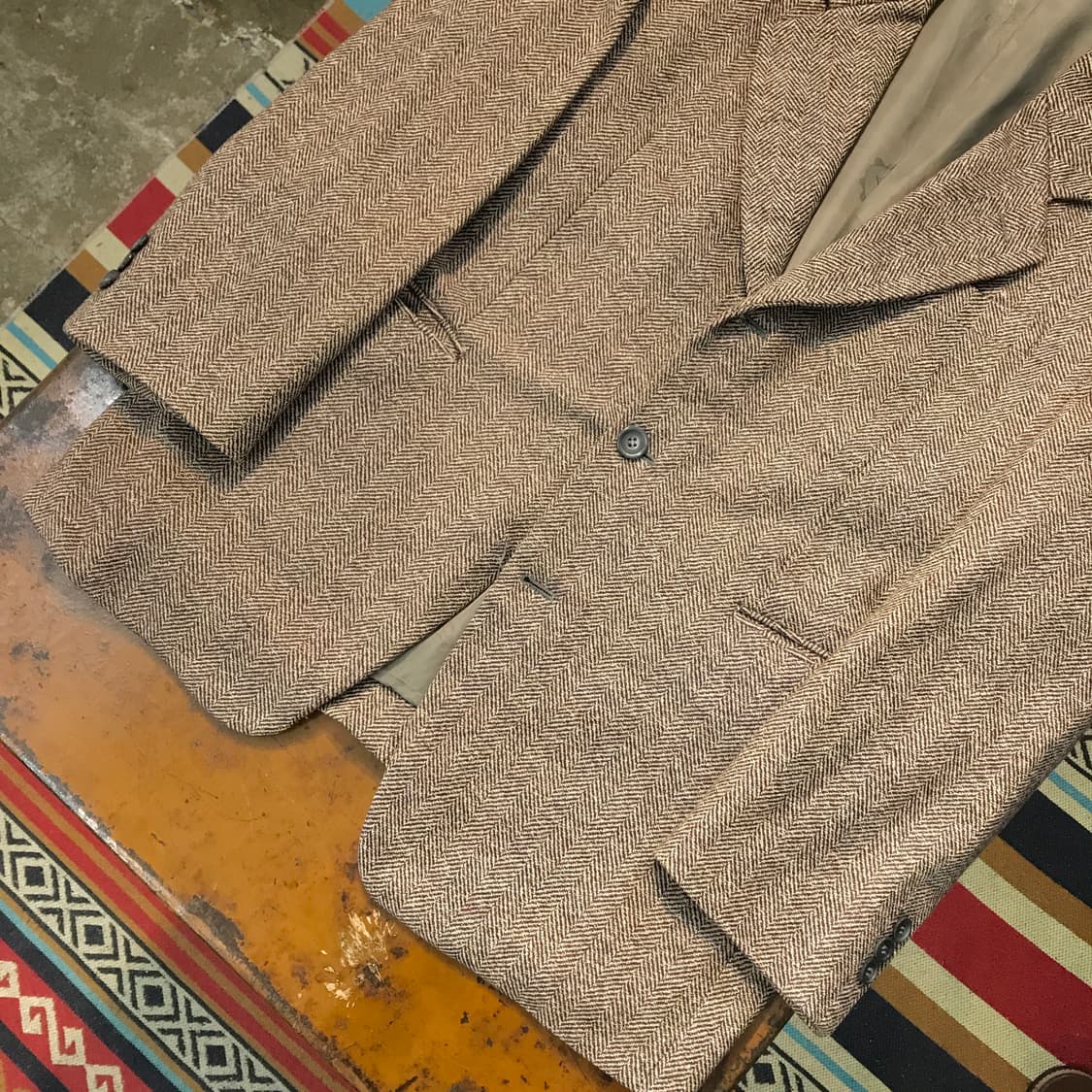 VTG 빈티지 브라운 헤링본 패턴 블레이저 자켓 남성 105 사이즈 상품이미지3