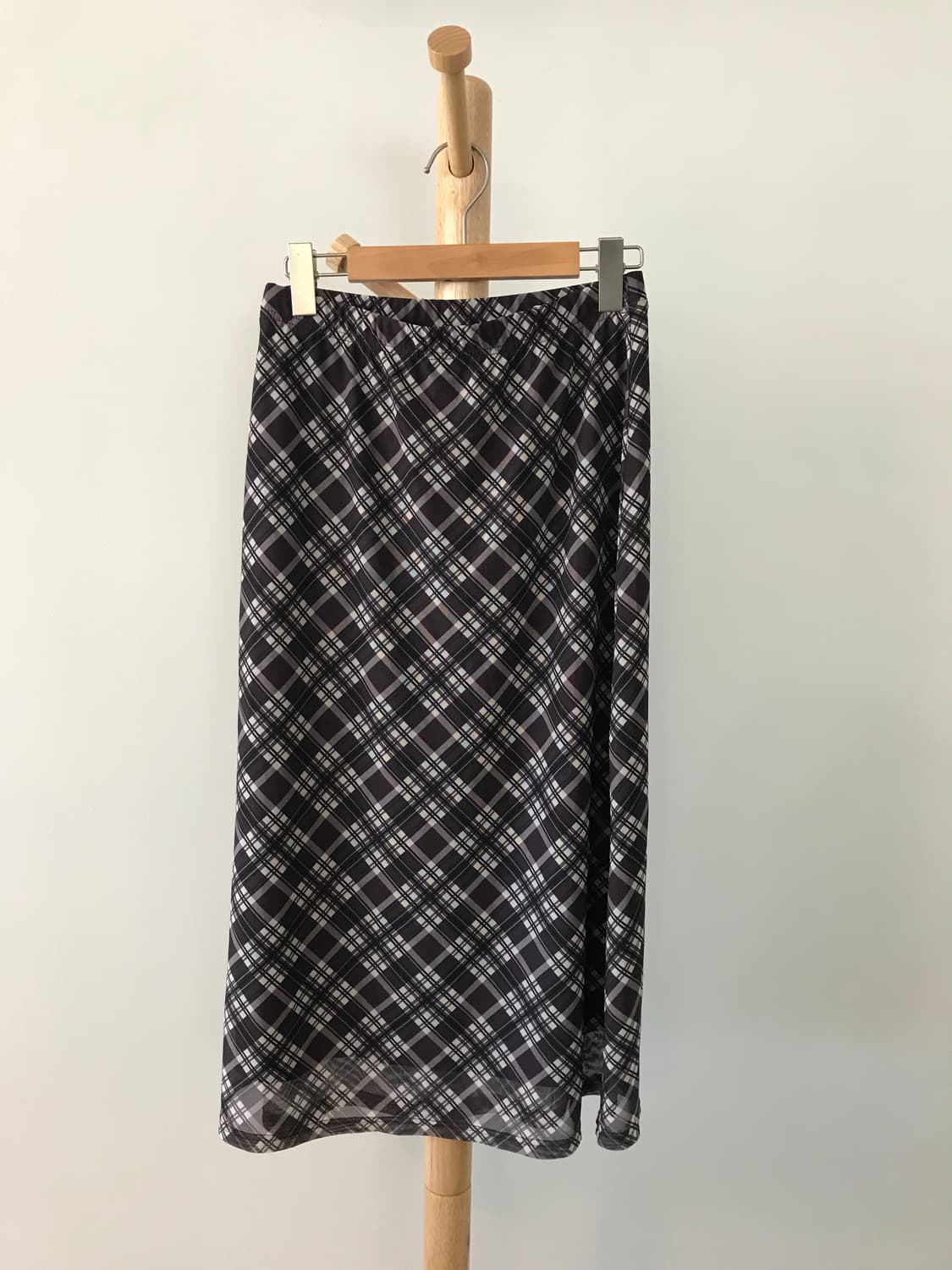 모리걸 브라운 체크 롱스커트 상품이미지3