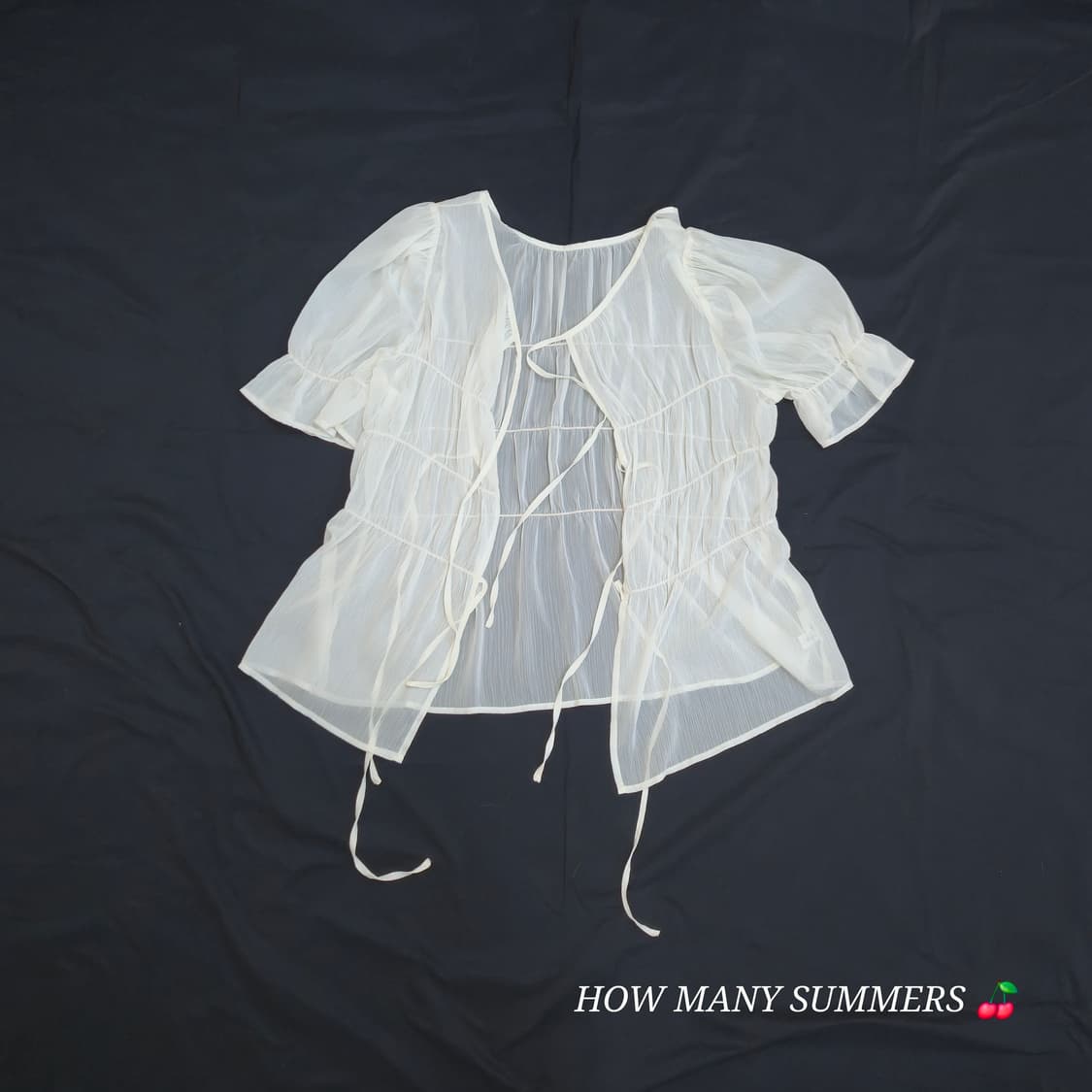 여름 시스루 리본 볼레로 가디건 링클 쉬폰 반팔 블라우스 화이트 상품이미지8
