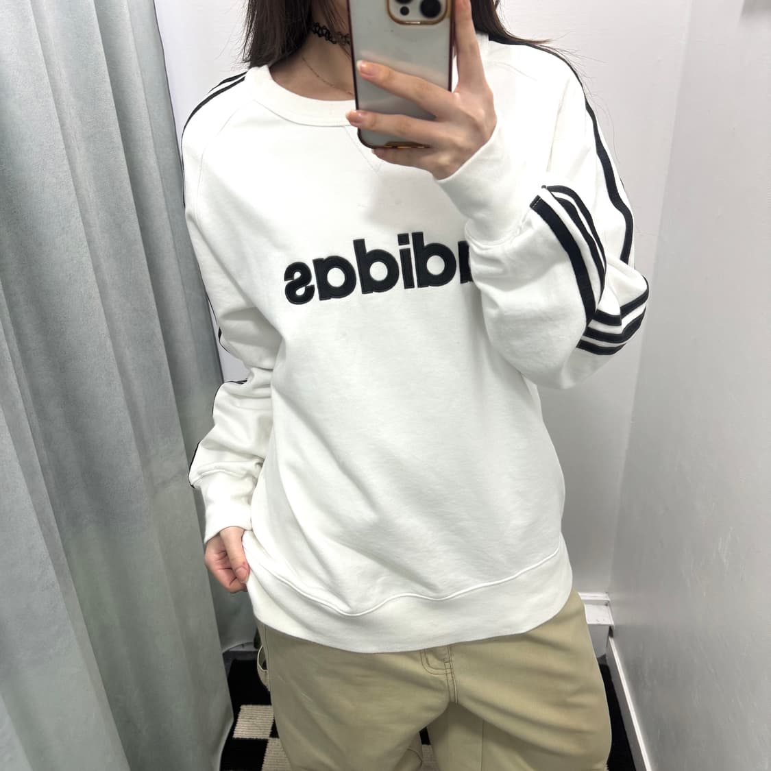 아디다스 화이트 블랙 삼선 스웻셔츠 상품이미지2