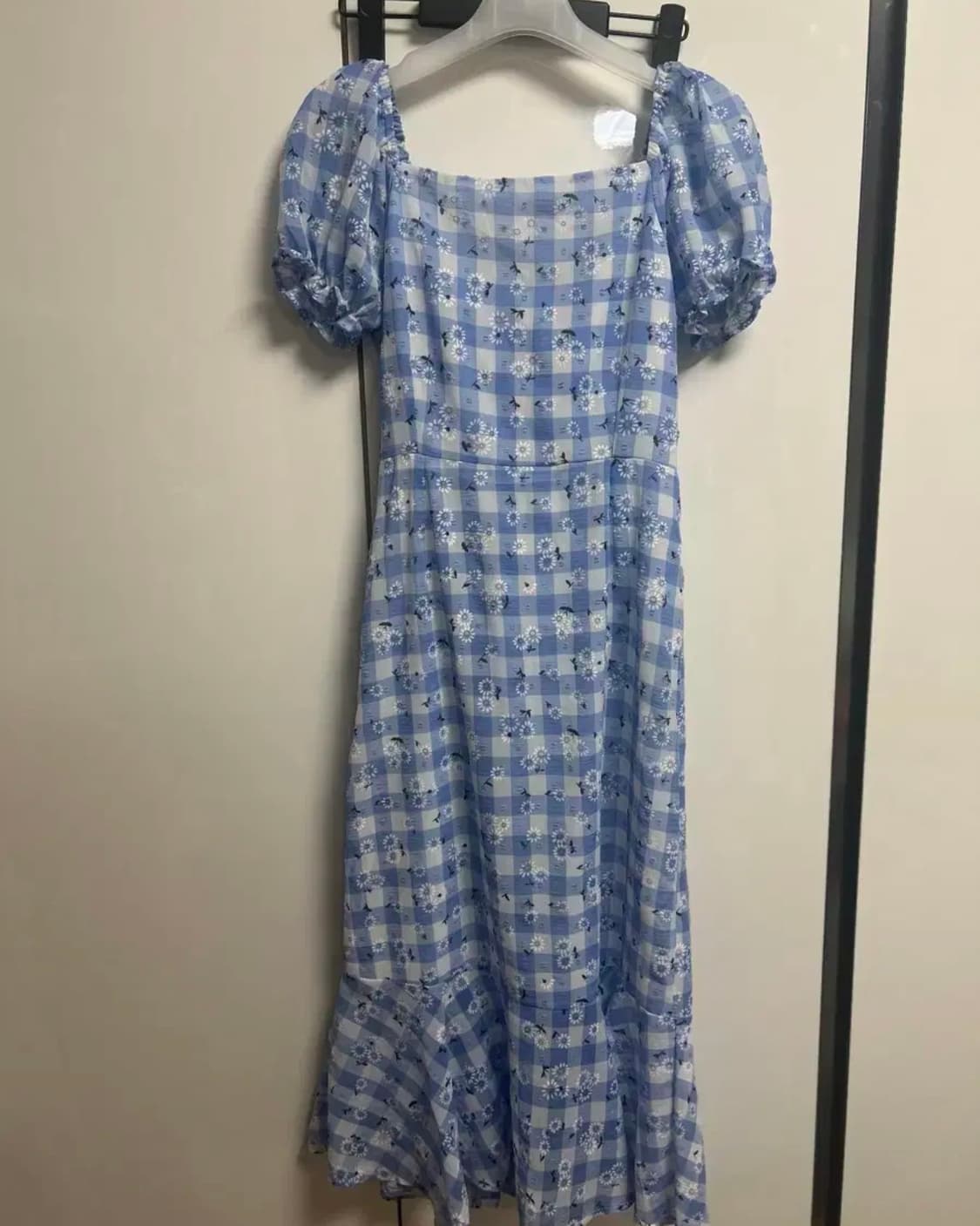블루 체크 데이지 포인트 여름원피스 퍼프소매 휴양지원피스 상품이미지6