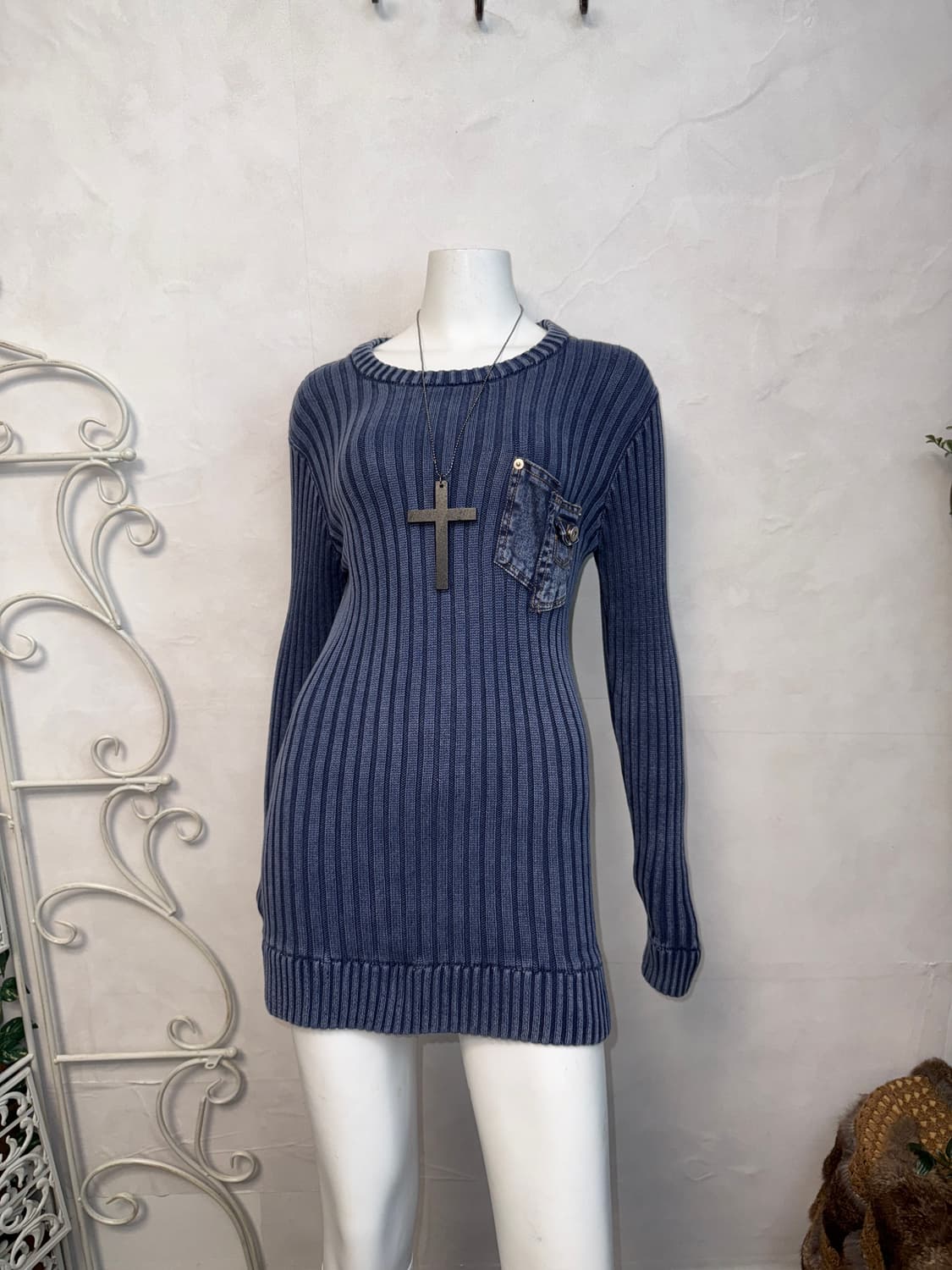 Washing pigment navy y2k pocket knit ops 상품이미지1