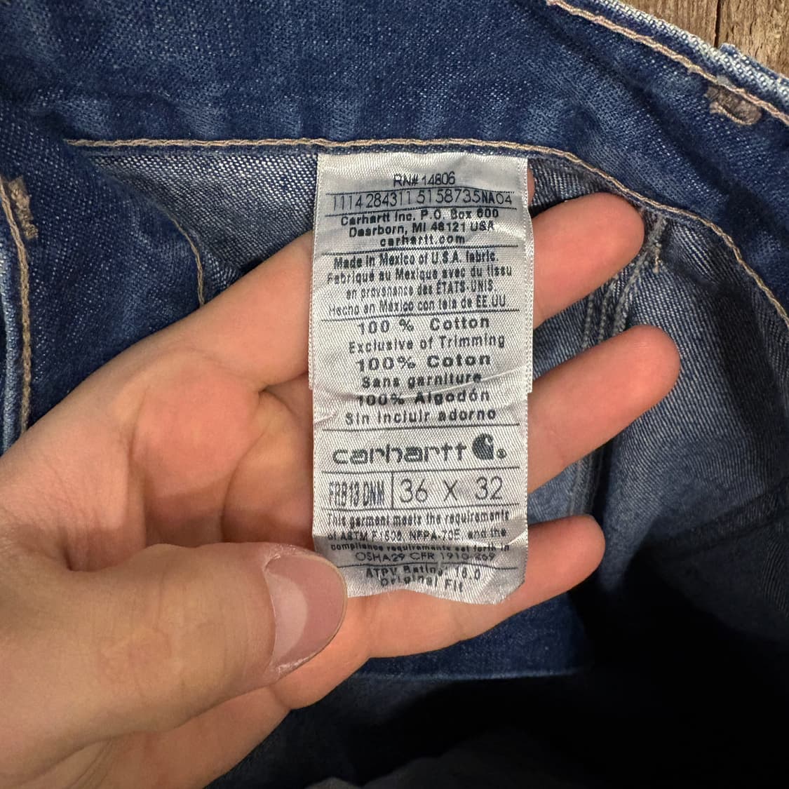 칼하트 FR 방염 리얼워크 와이드핏 카펜터 데님팬츠 N379 상품이미지9