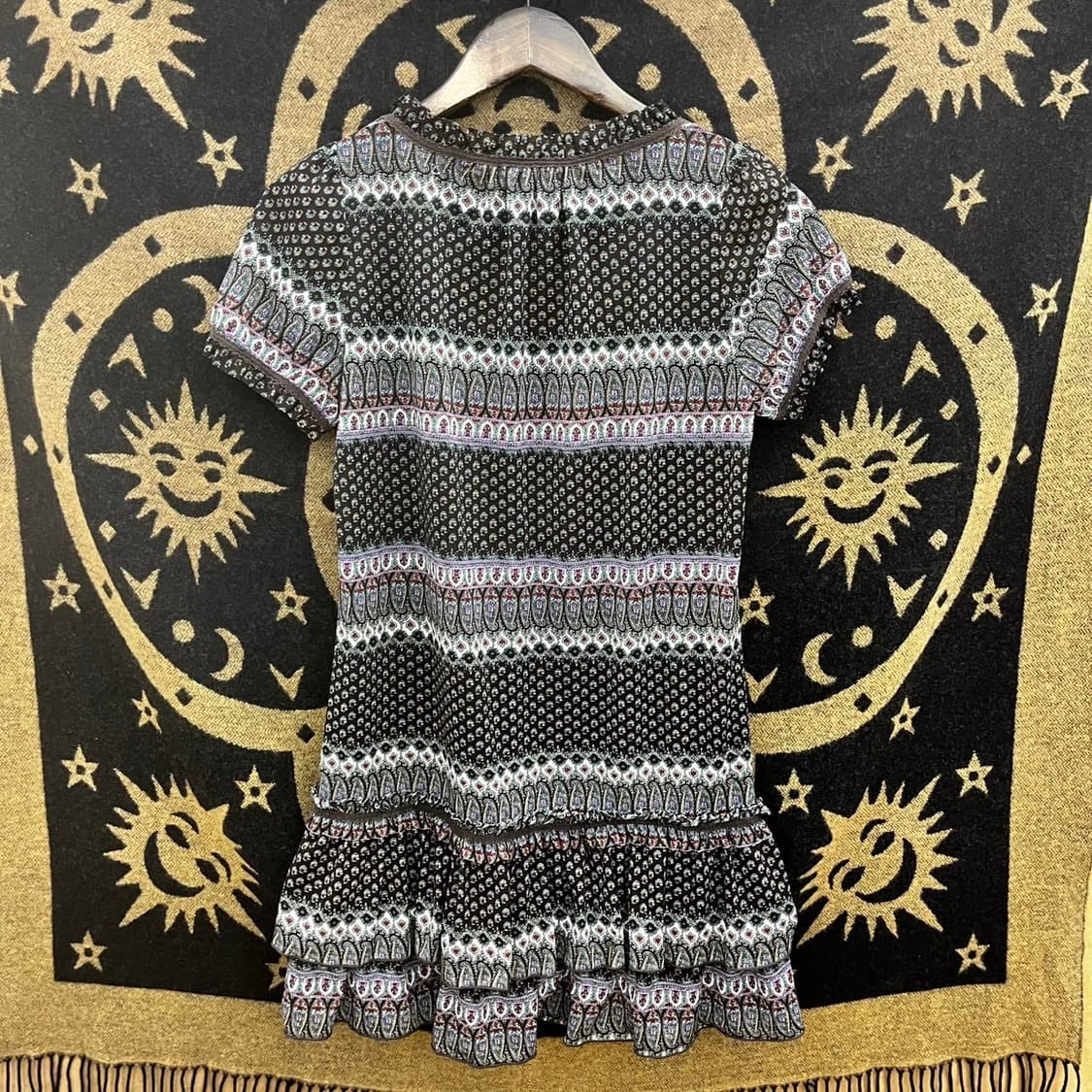 빈티지 보헤미안 오리엔탈 히피 패턴 셔링 시어 반팔 블라우스 K0082 상품이미지4