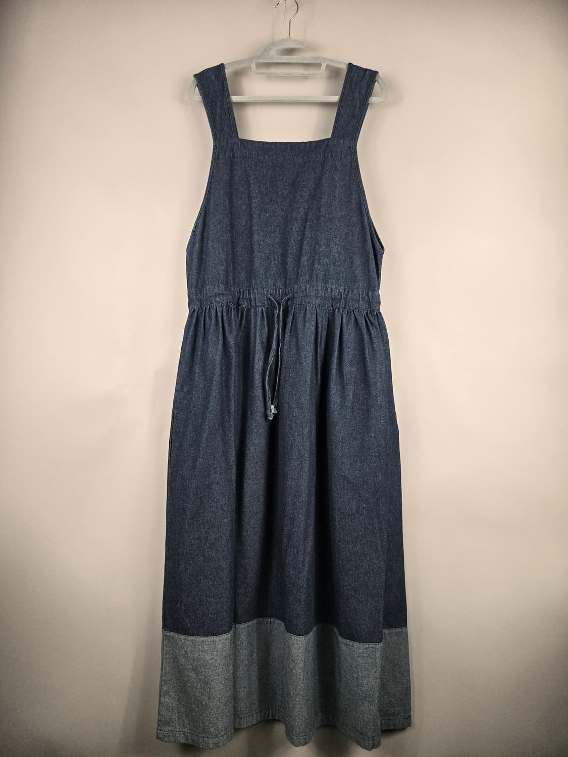 [무료배송]에이프런 피나포어 멜빵 데님 청 롱 플레어 원피스 상품이미지1