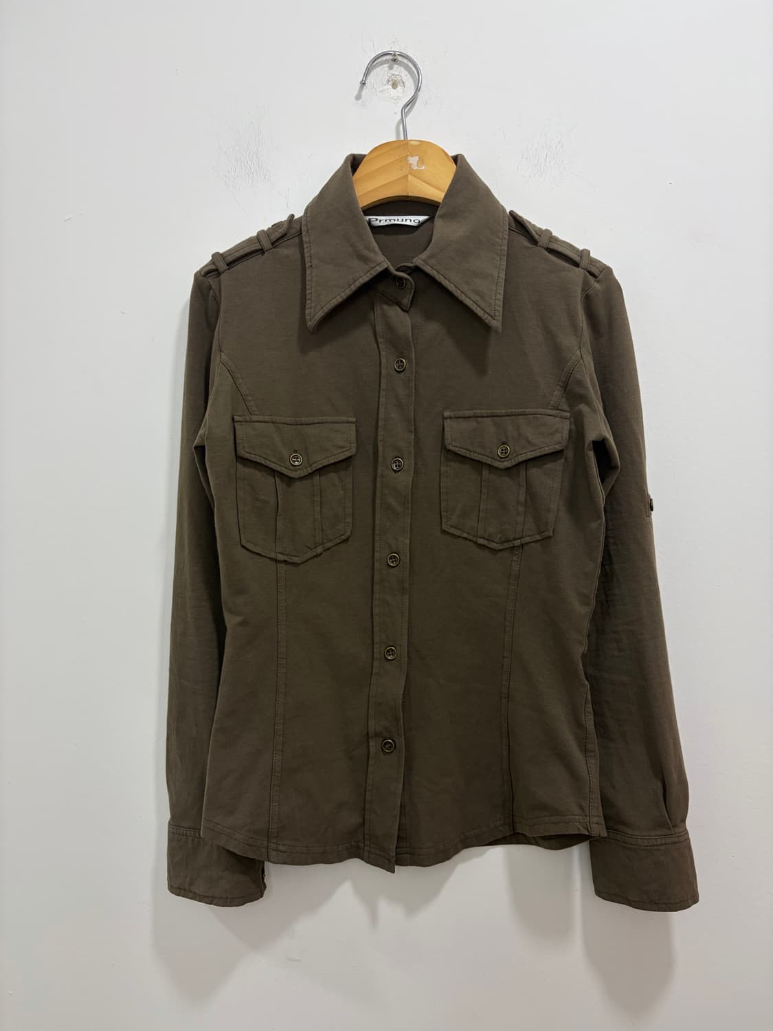 y2k Prmuno 카키 면 셔츠 상품이미지4